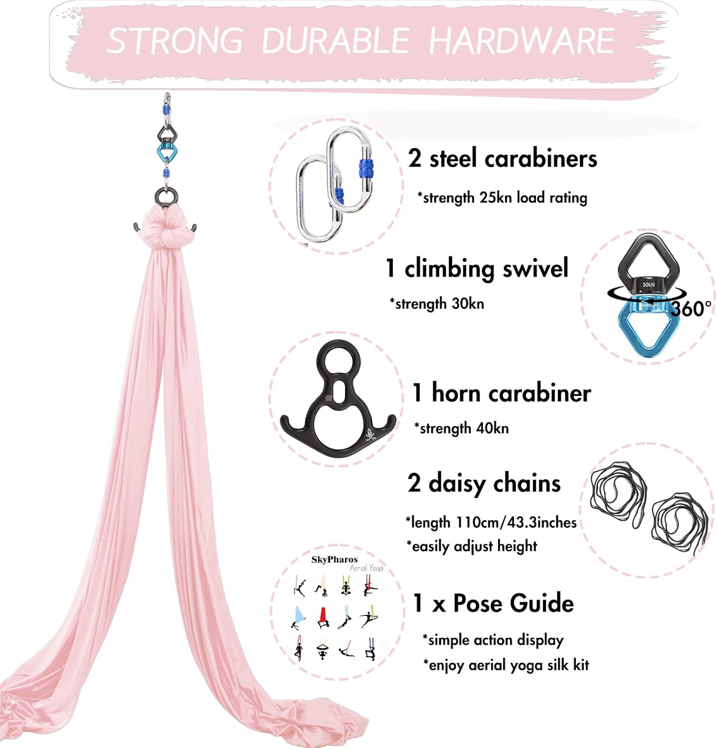 Aerial Silks Yoga Swing Set - 9/11 Yards Aerial Yoga Hammock Kit Anti-Gravity Flying for Fitness, Low/Non Stretch Nylon Tricot Fabric Hardware Included for Dance