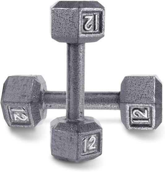 WF Athletic Supply Cast Iron Solid Hexagon Gray/Black Dumbbells, Strength Training Free Weights Set of 2 for Women and Men, Hand Weights Sold by Pairs, Multi-Select Size Options Available