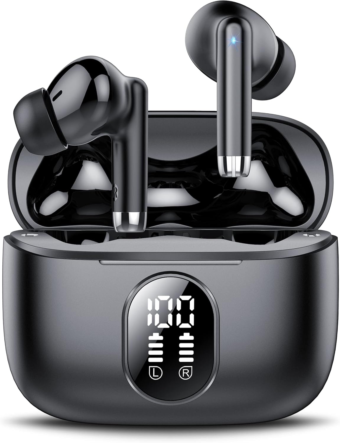 Wireless Earbuds, 2025 New Bluetooth 5.4 Headphones HiFi Stereo with 4 ENC Mic, 40H Mini Ear Buds In-Ear Noise Cancelling Earbuds with LED Screen, Ultra Light USB-C Bluetooth Earphones for Android iOS