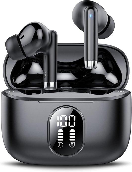 Wireless Earbuds, 2025 New Bluetooth 5.4 Headphones HiFi Stereo with 4 ENC Mic, 40H Mini Ear Buds In-Ear Noise Cancelling Earbuds with LED Screen, Ultra Light USB-C Bluetooth Earphones for Android iOS