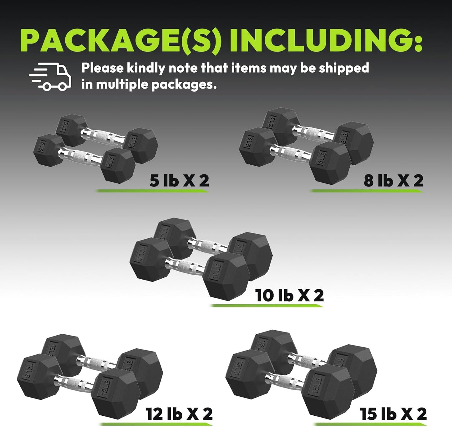 Hex Dumbbell Set, 30-480 lb Set Rubber Encased Exercise & Fitness Dumbbells, Weights Dumbbells Set, Hand Weight for Strength Training