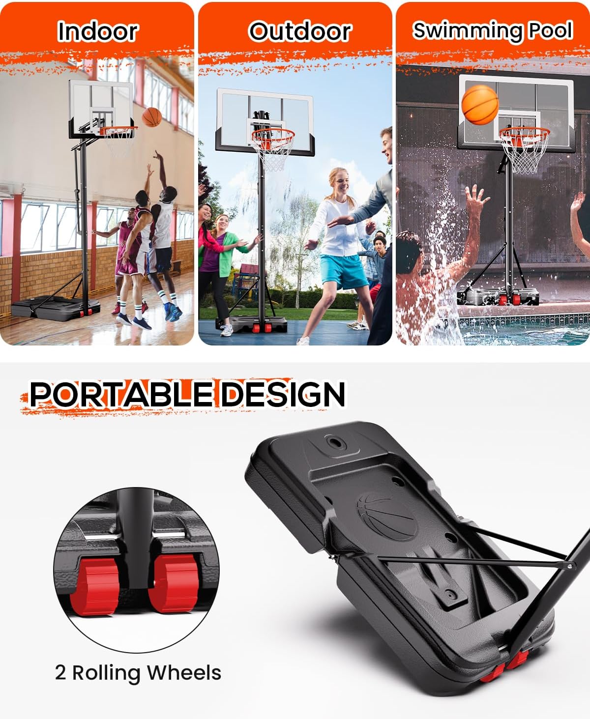 Basketball Hoop Outdoor with 45 Inch Shatterproof Backboard, Portable Basketball Goal System 4.8-10ft Height Adjustable for Kids, Youth, Adults, Backyard/Driveway/Indoor