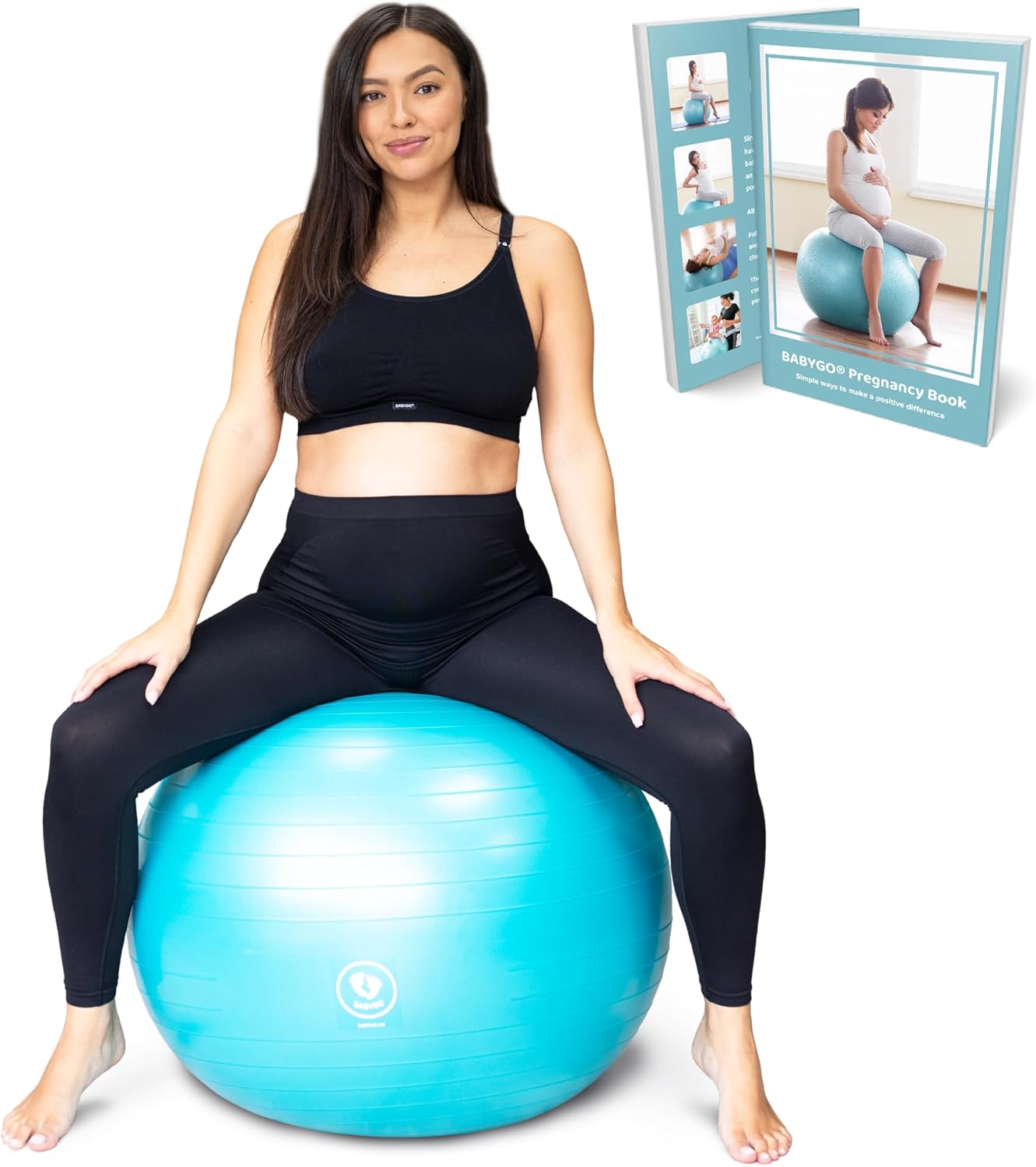 BABYGO® Birthing Ball for Pregnancy & Labor + Our Award Winning Book - Exercise, Birth & Recovery Plan, 5X Stronger Than a Yoga Ball with Eco Friendly Material
