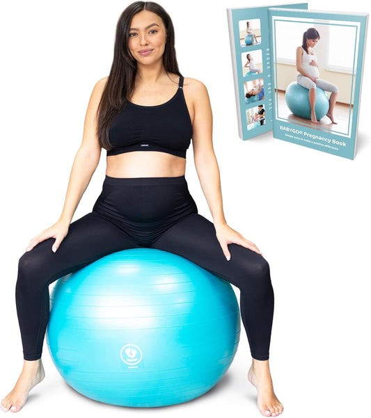 BABYGO® Birthing Ball for Pregnancy & Labor + Our Award Winning Book - Exercise, Birth & Recovery Plan, 5X Stronger Than a Yoga Ball with Eco Friendly Material