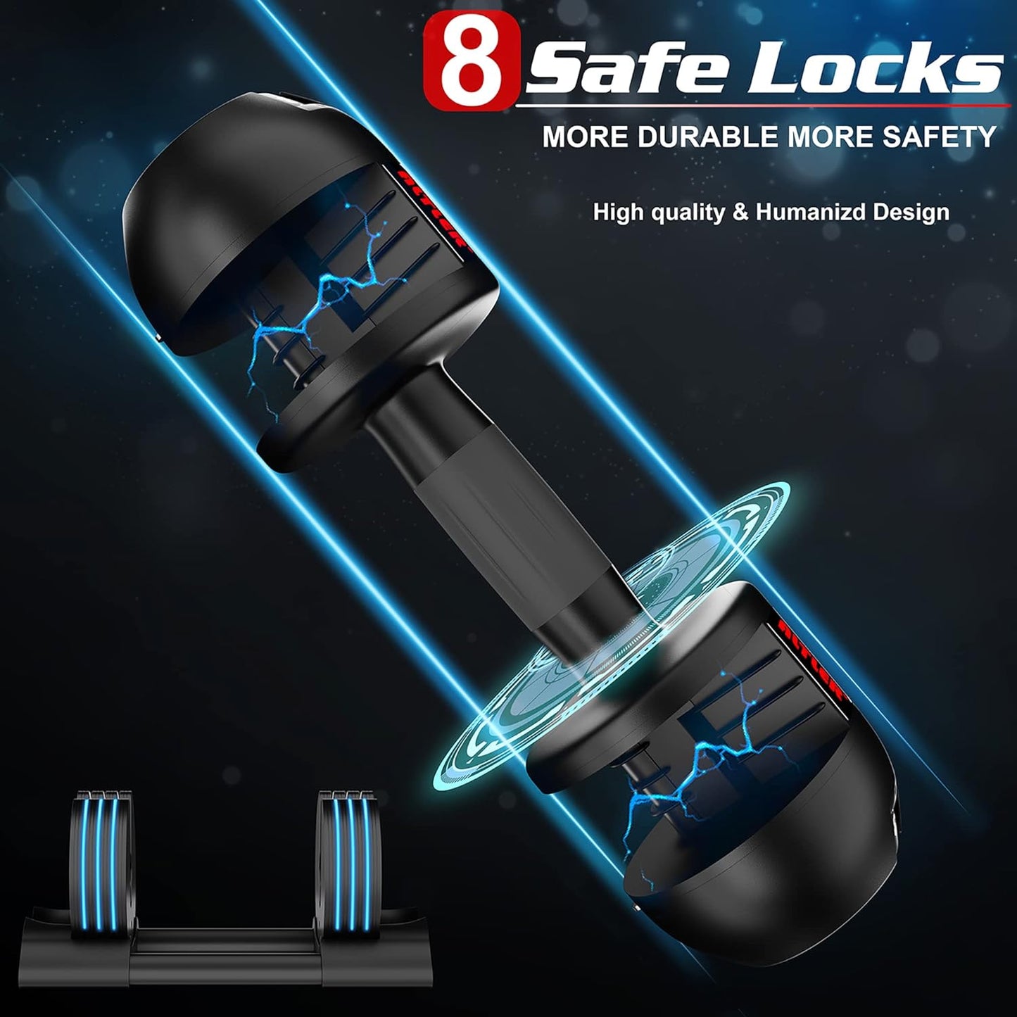 Adjustable Dumbbell,22LBS 44LBS 52LBS Dumbbell Set with Tray for Fitness, Fast Adjust Weight by Turning Anti-Slip Handle, Safety with 8 Lock Slots, Suitable for Men and Women