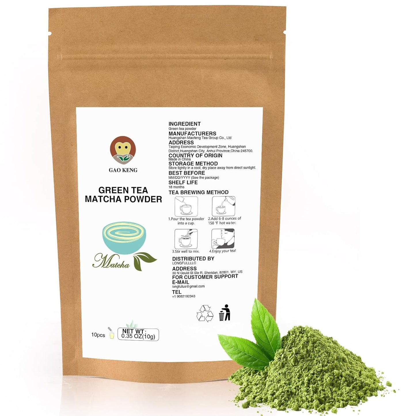 Taiping HK Green Matcha Tea 10 Single Serve Stick Packs For Cooking, Baking, Latte, Smoothie, Hot & Iced Drinks - Antioxidant-Rich, Helps Support Digestive Health - Unsweetened,Vegan(10 Count)