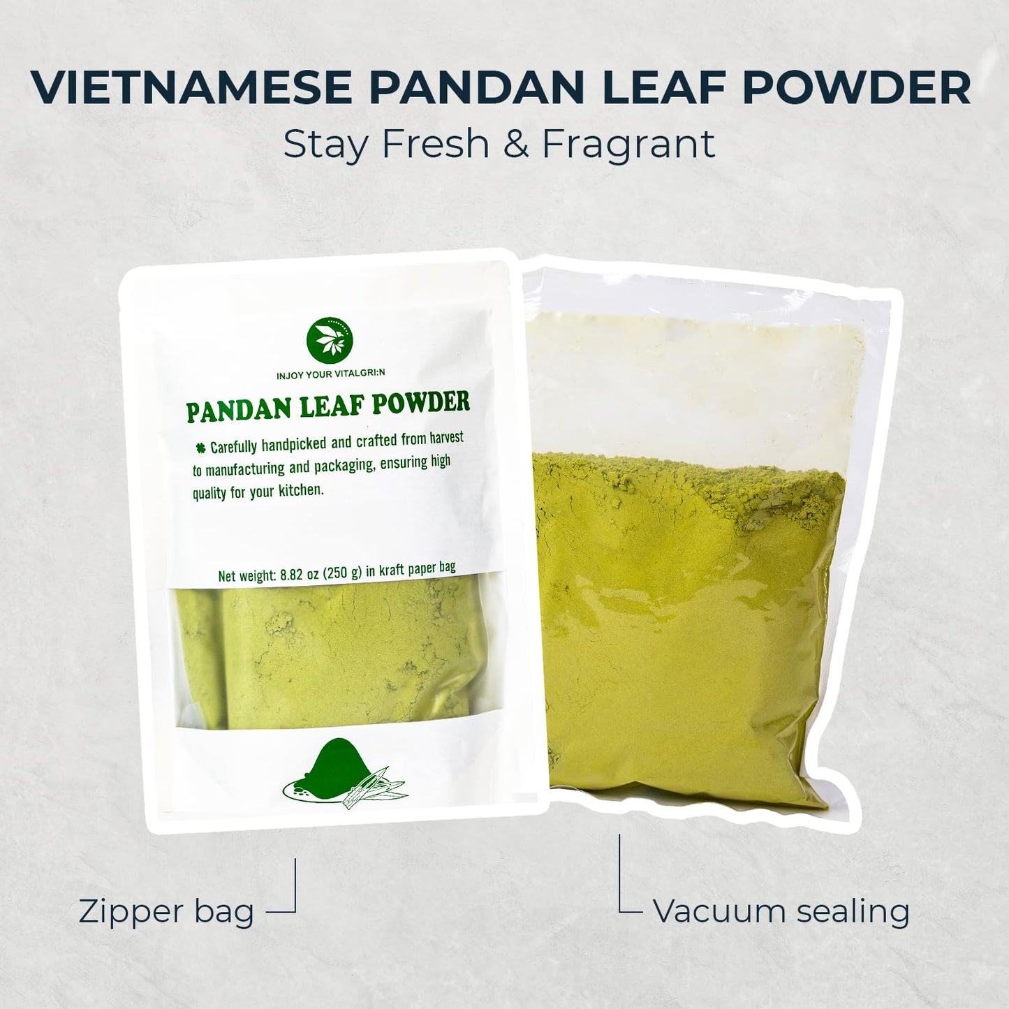 Pandan Leaf Powder 8.82 Oz, Pure & No Sugar Added, Caffeine Free, Refreshing Taste, Versatile Pandan Leaf Powder for Tea, Smoothie, Cooking, Natural Food Coloring