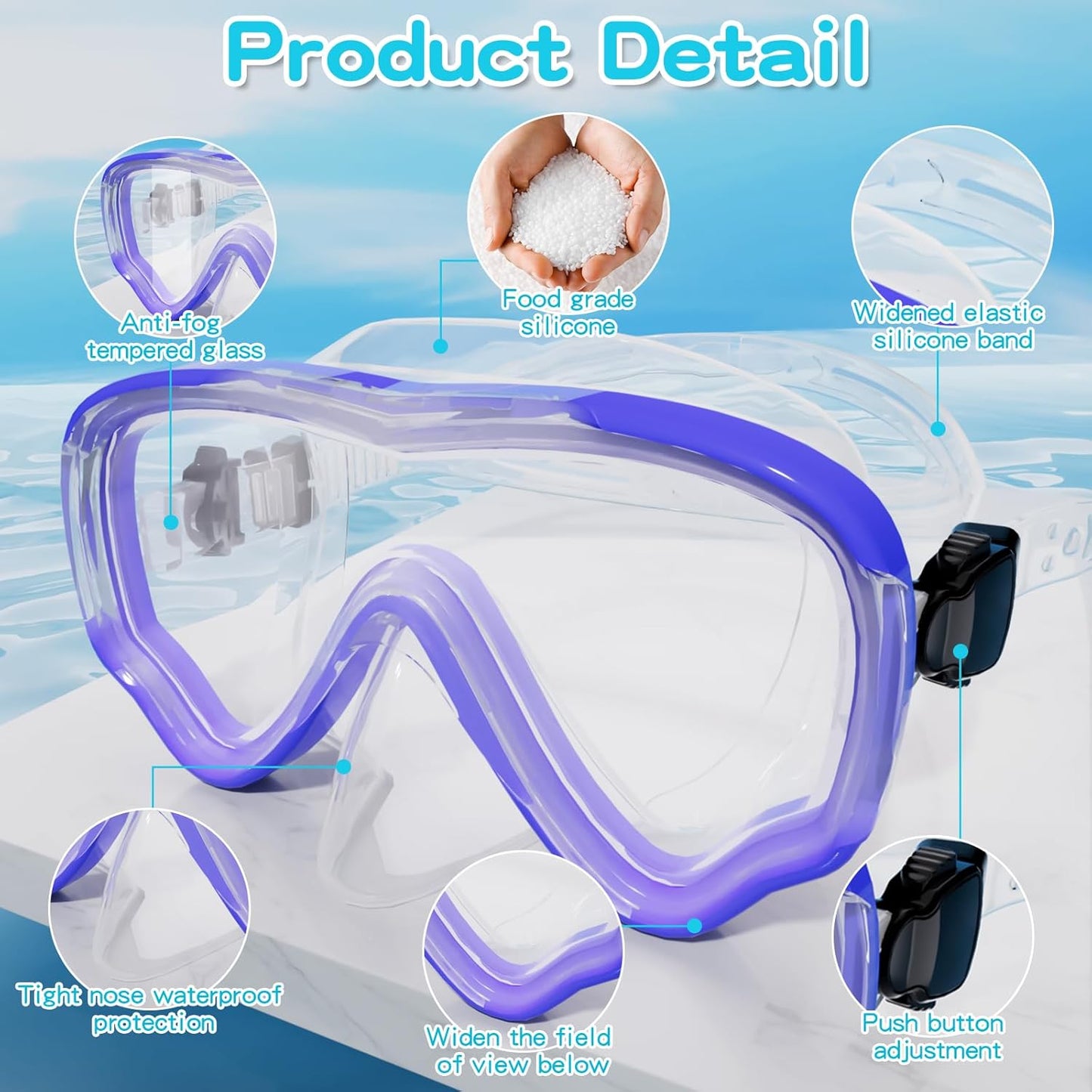 Kids Swim Goggles with Nose Cover, Snorkel Diving Mask Anti-Fog Anti-UV, Snorkeling Gear Swimming Goggles for Kids 3-14 2PCS