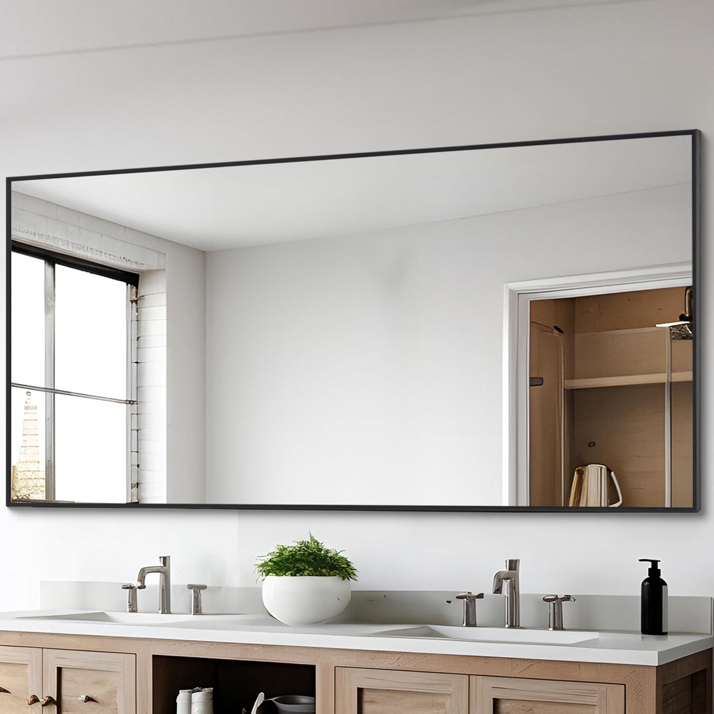 Black Bathroom Mirror for Wall, 30x60 Inch Rectangle Mirrors with Metal Frame, Modern Vanity Wall Mirror Decor for Entryway Hangs, Bathroom Living Room Horizontal or Vertical