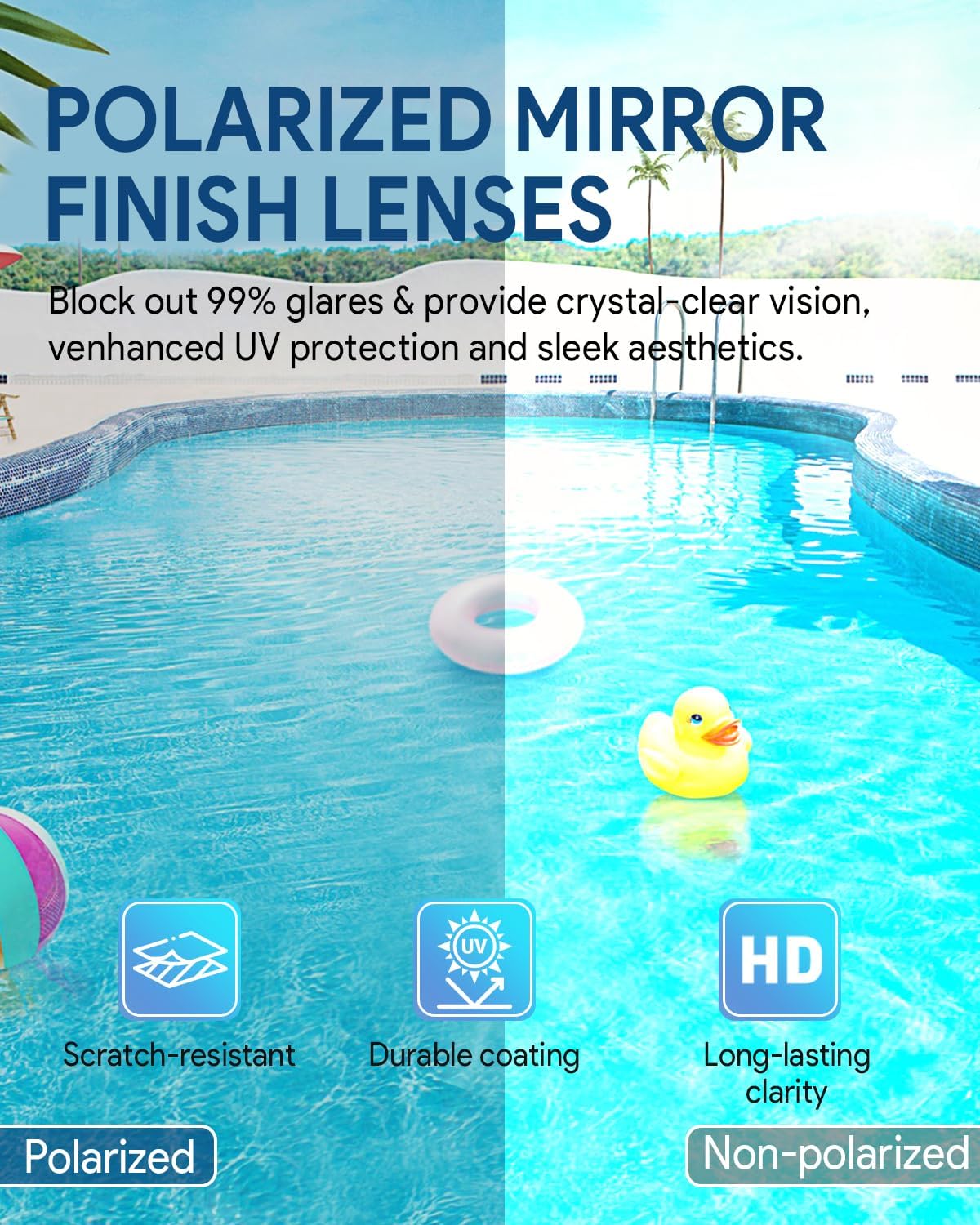 Swim Goggles, Polarized Adult Swimming Goggles Bungee Strap No Hair Pulling Anti-fog Pool Goggles for Men Women