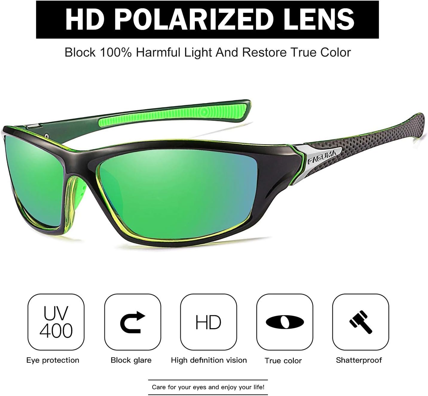 FAGUMA Sports Polarized Sunglasses For Men Cycling Driving Fishing UV400 Protection