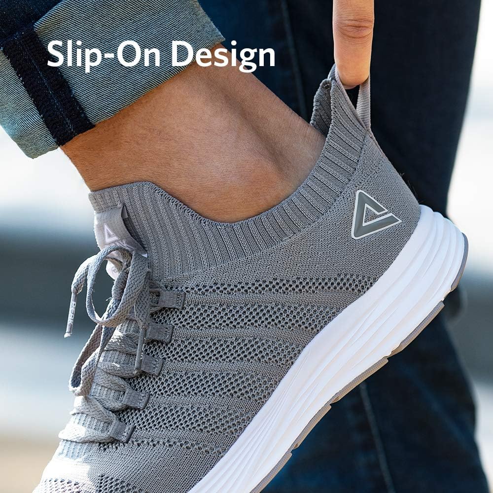 PEAK Mens Lightweight Walking Shoes Comfortable Slip On Sports Sneakers for Tennis, Gym, Running, Casual Workout