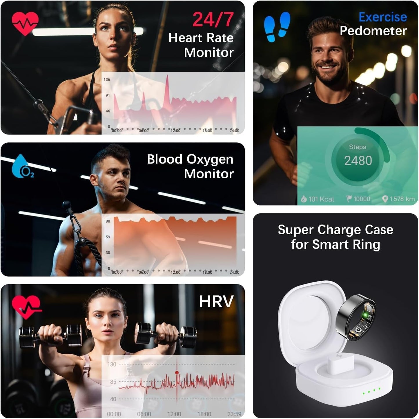 Health Tracker Ring, Smart Health Ring for Women Men with Heart Rate, Blood Oxygen, Sleep Monitor, Steps,Calories, No Subscription Fee, IP68 Waterproof Smart Ring for iPhone & Android (Black, 11#)