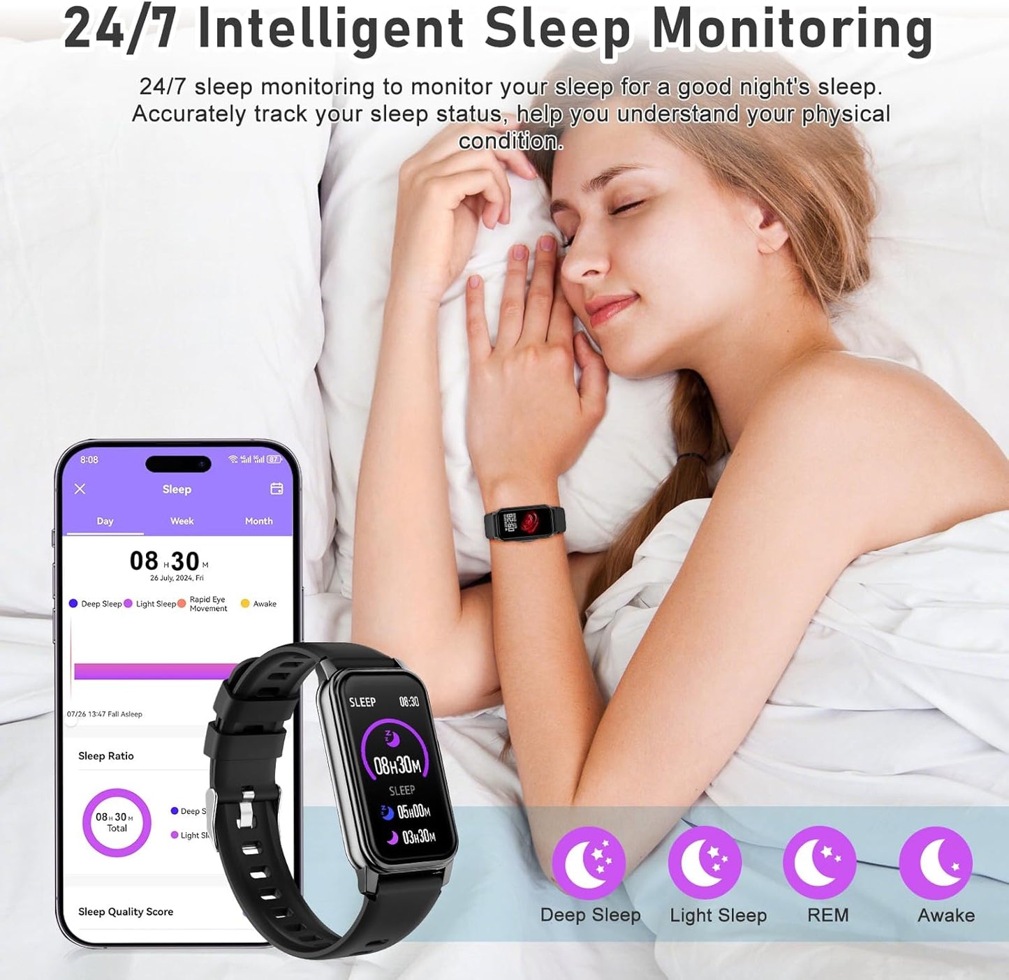 Fitness Tracker with Step Counter/Calories/Stopwatch, Activity Tracker, Health Tracker with Heart Rate Monitor, Sleep Tracker,1.47'' Touch Color Screen, Pedometer Watch for Women Men Kids