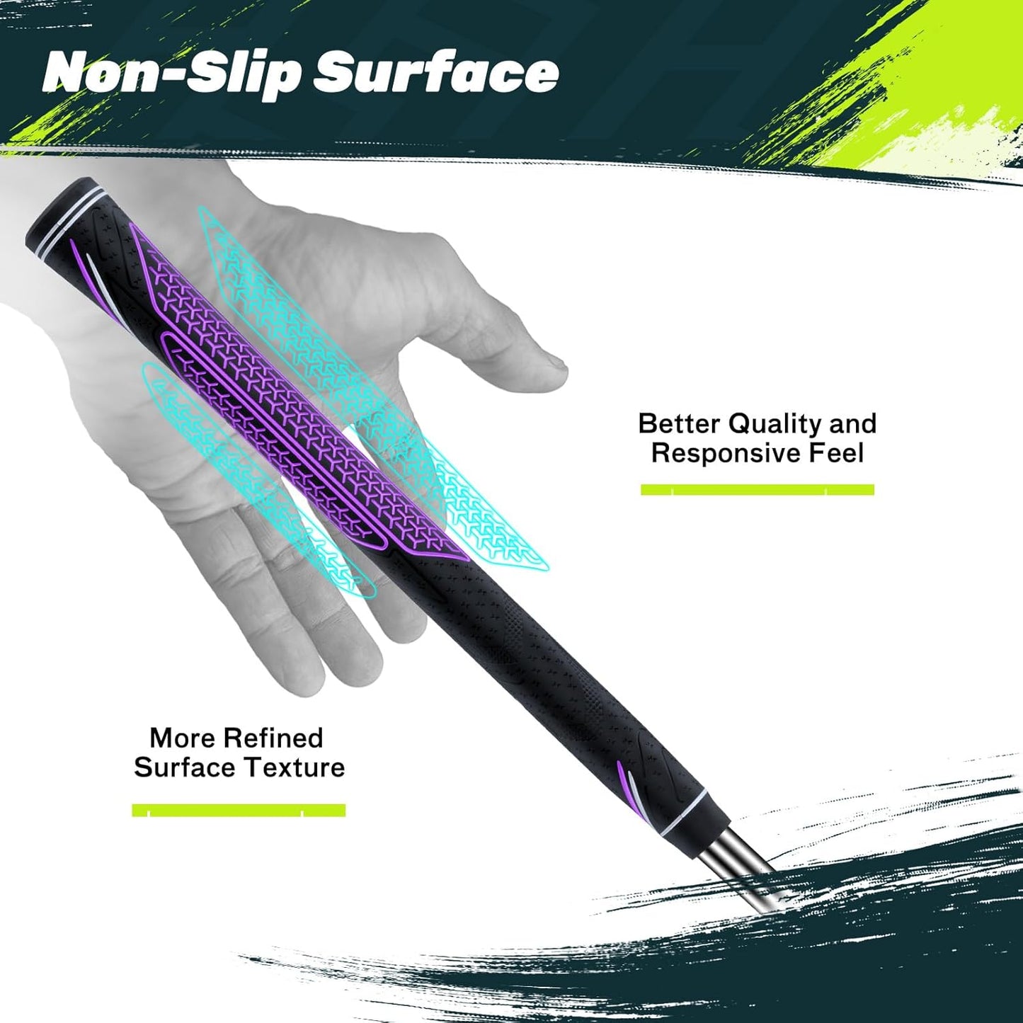 SAPLIZE High-performance Rubber Golf Grips 13 Pack, High Shock Absorption, Non-slip, Choose from 13 Grips with 15 Tapes or Full Regripping Kit, Available in Standard/Mid/Jumbo Sizes, CC10 Series