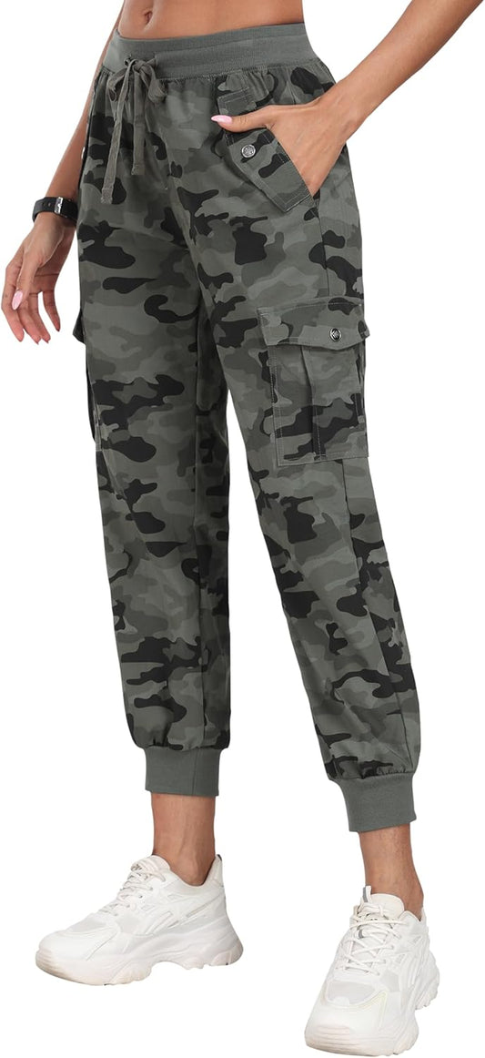 MoFiz Women's Outdoor Cargo Pants Lightweight Joggers Elastic Waist Athletic Hiking Sweatpants Casual Travel Pant with Pocket