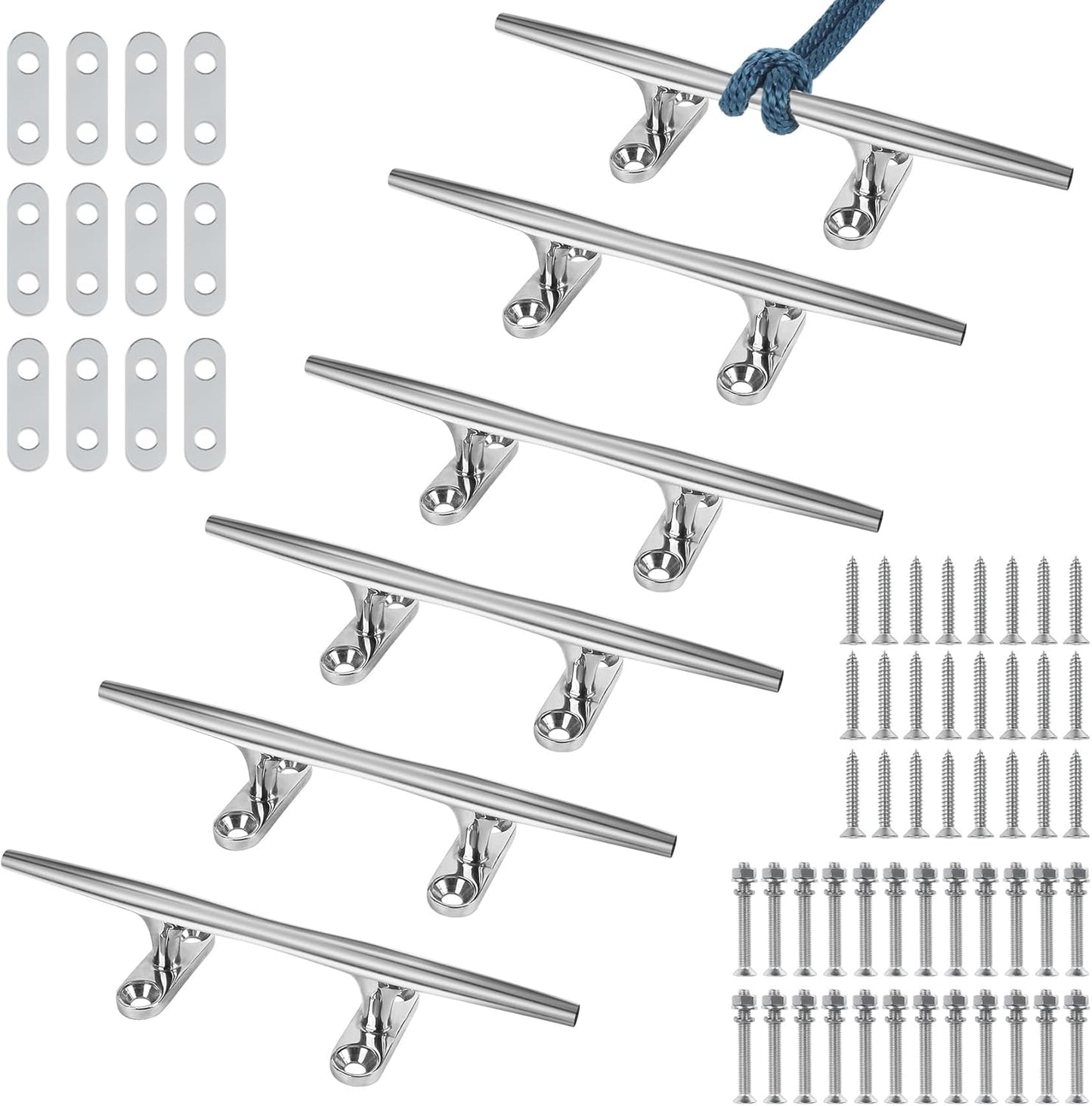 Boat Cleat 6 Inch 316 Stainless Steel, Dock Cleat 8 Inch Heavy Duty Open Base Include Screws, Boat Dock Cleats 10 Inch with Backing Plate for Boats, Kayak, Marine, Deck and Decor(2,4,6 Pack)