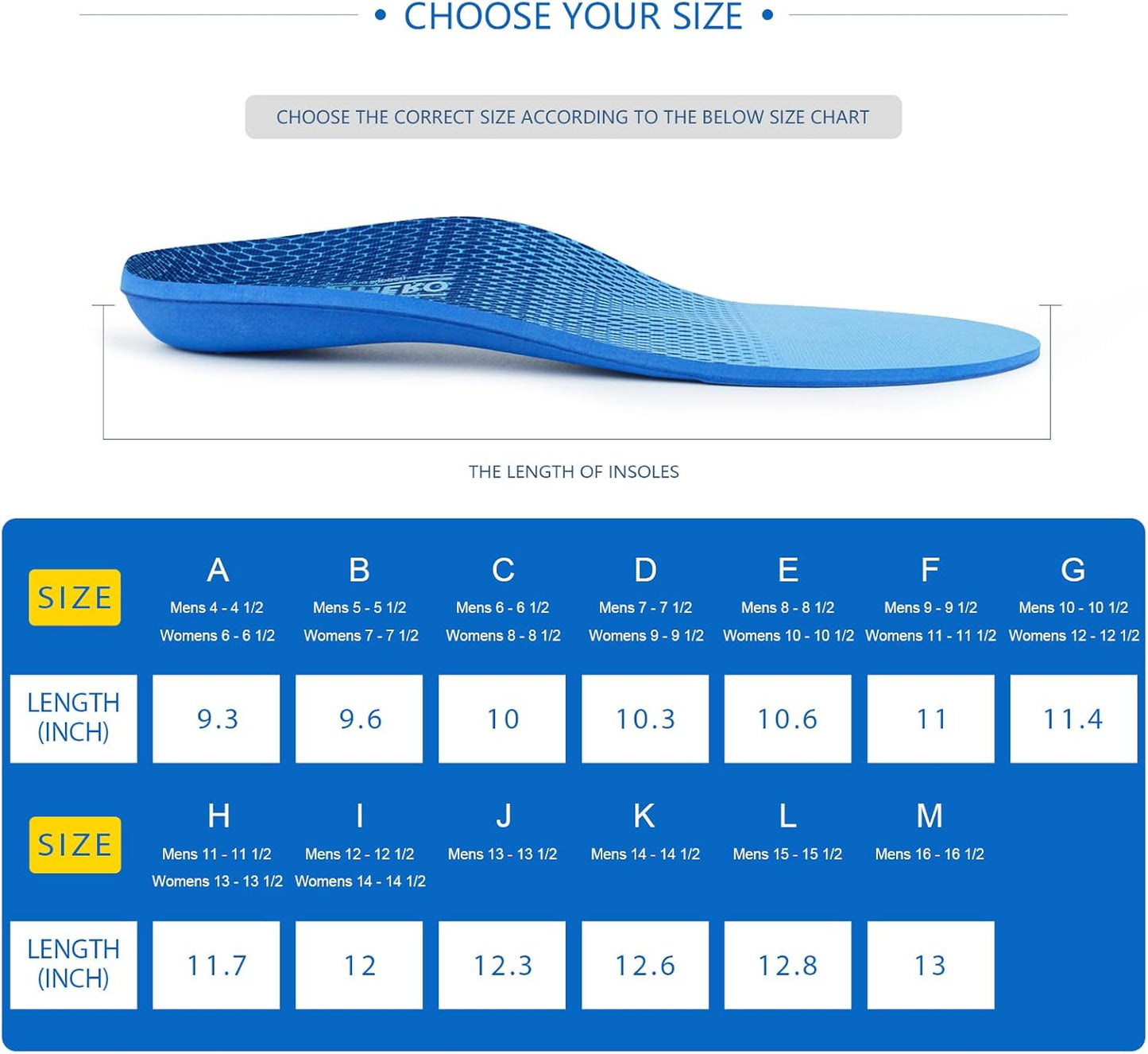 Plantar Fasciitis Feet Insoles Arch Supports Orthotics Inserts Relieve Flat Feet, High Arch (Mens 4-4 1/2 | Womens 6-6 1/2)