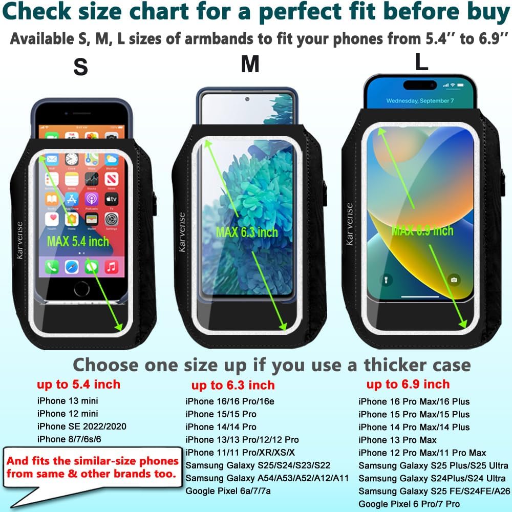 Phone Holder for Running-Arm Band for Running for iPhone & Samsung Galaxy, Cell Phone Armband Holder for Walking, Gym, Workout, Men, Women, w/Adjustable Strap & Zipper Pocket (Black-M)