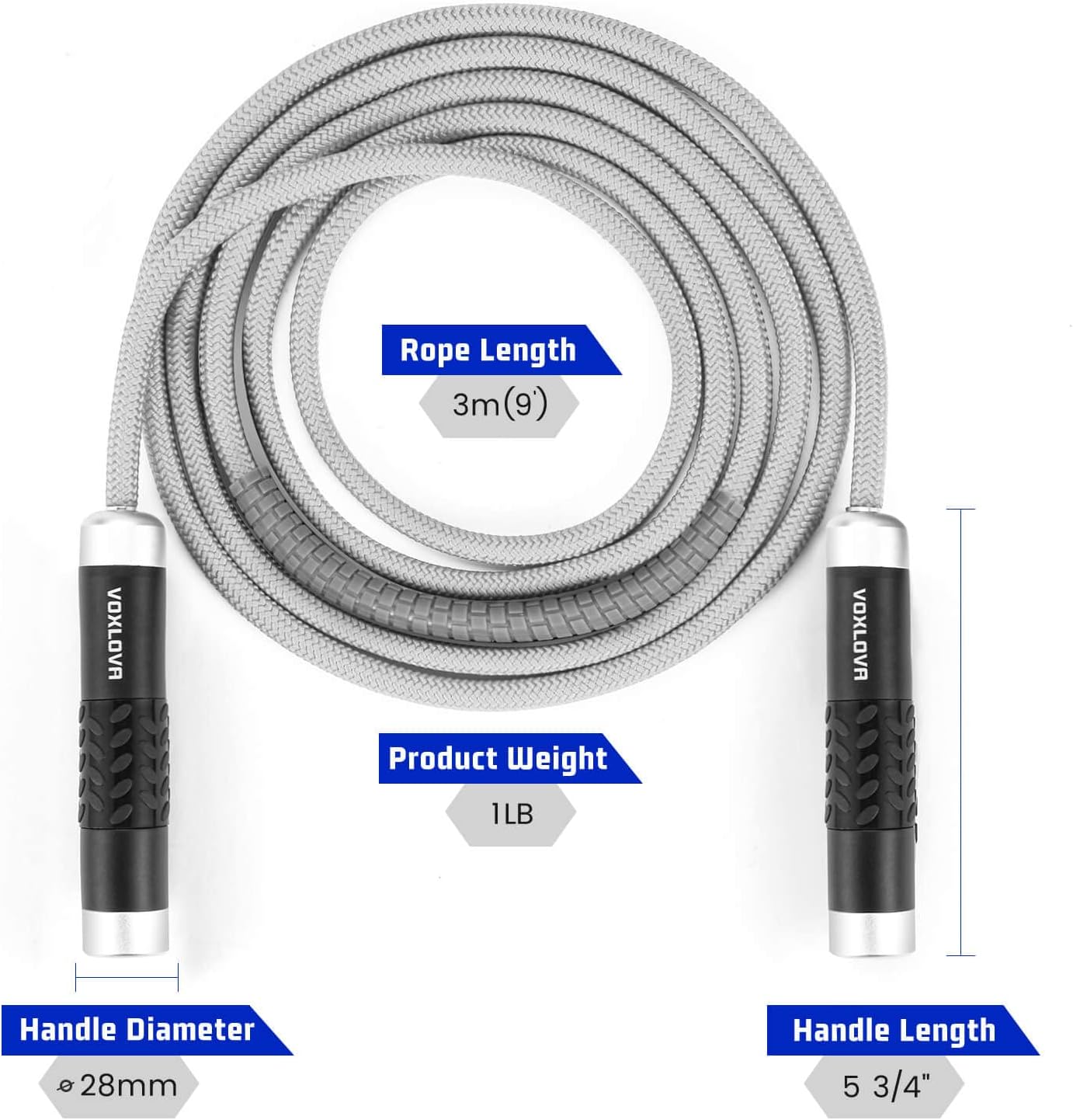 Weighted Rope - 1LB Heavy Jump Rope for Men Women Fitness Workouts, Non-Slip Aluminum Handles, Premium Skipping Rope for Exercise, Adjustable Length 9MM Solid PVC/Cotton Rope