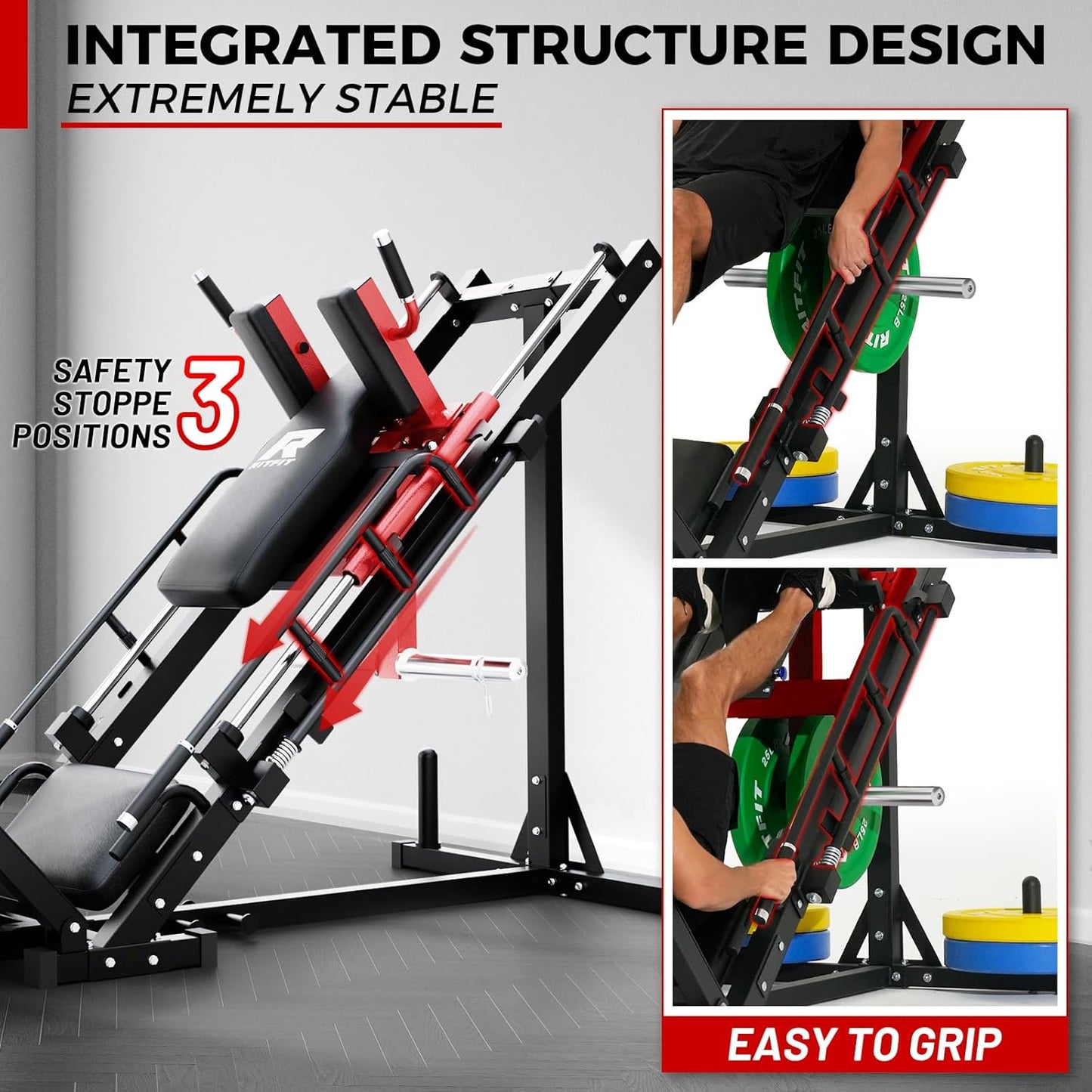 RitFit Leg Press Hack Squat Machine, Professional Adjustable Leg Press Machine for Home Gym with Linear Bearing, Specialty Hack Squat Machine for Full Lower Body Workout with Weight Storage Posts