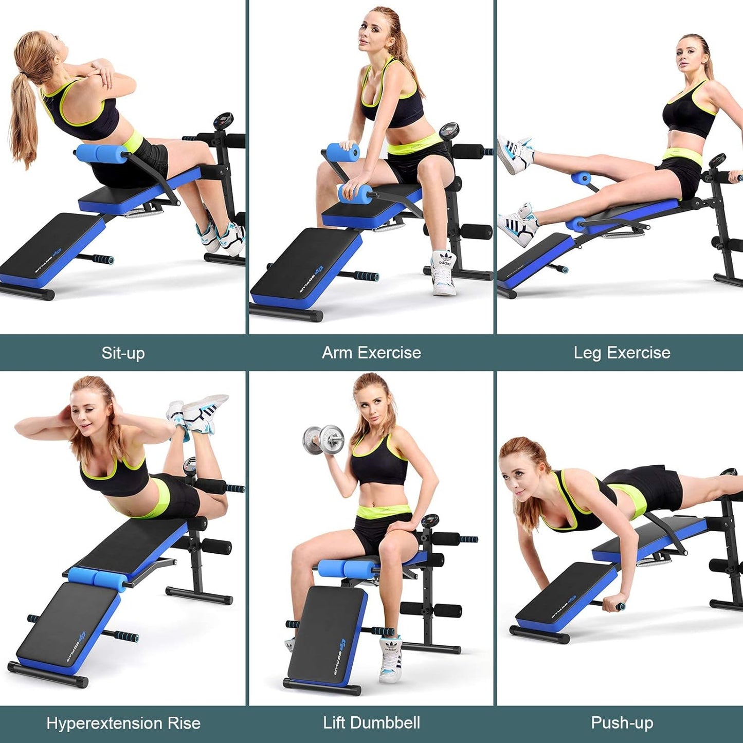 Goplus 6 in 1 Adjustable Sit Up Bench, Foldable Utility Weight Bench w/LCD Monitor, Flat/Incline/Decline Exercise Multi-Purpose Bench for Home, Gym and Office