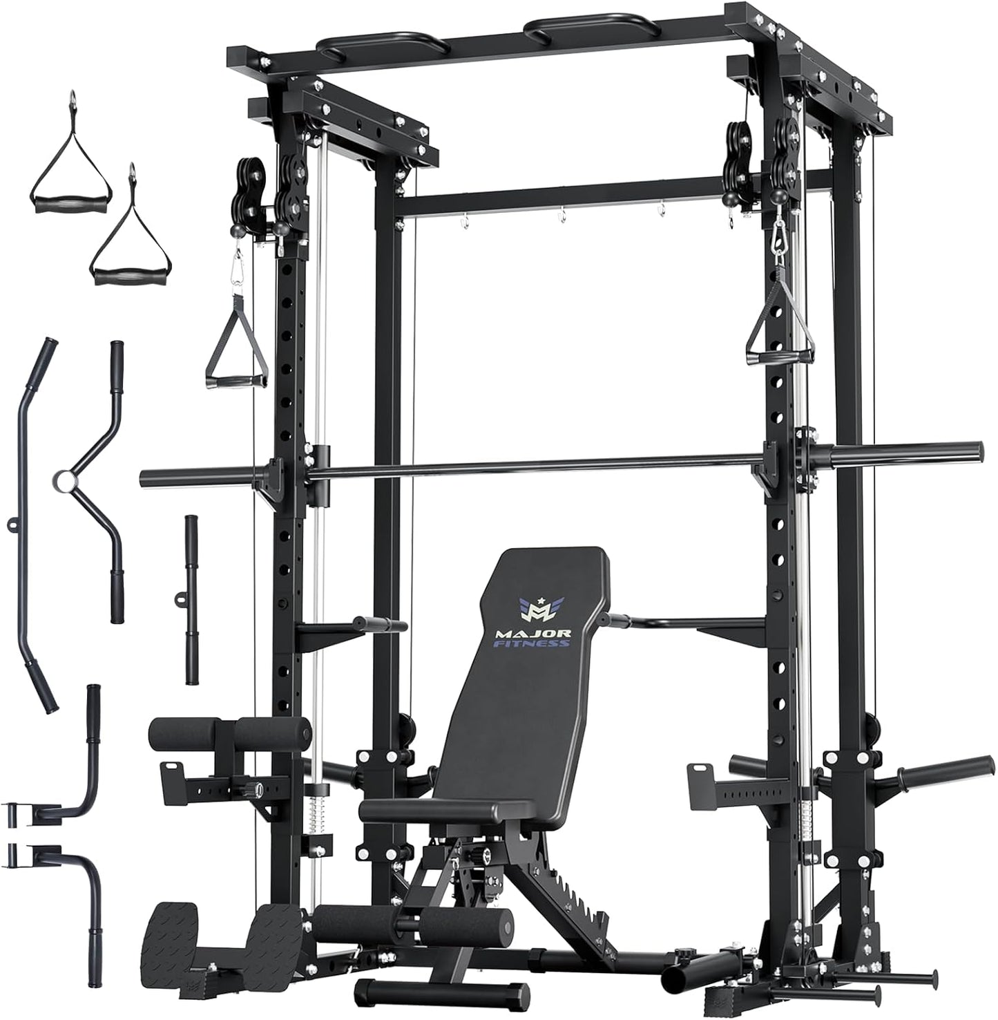 Major Fitness Drone3 Smith△ Machine – All-in-One Home Gym Squat Rack with Weight Bar, Cable Crossover Machine – Heavy-Duty Fitness Equipment for Strength Training and Full-Body Workouts