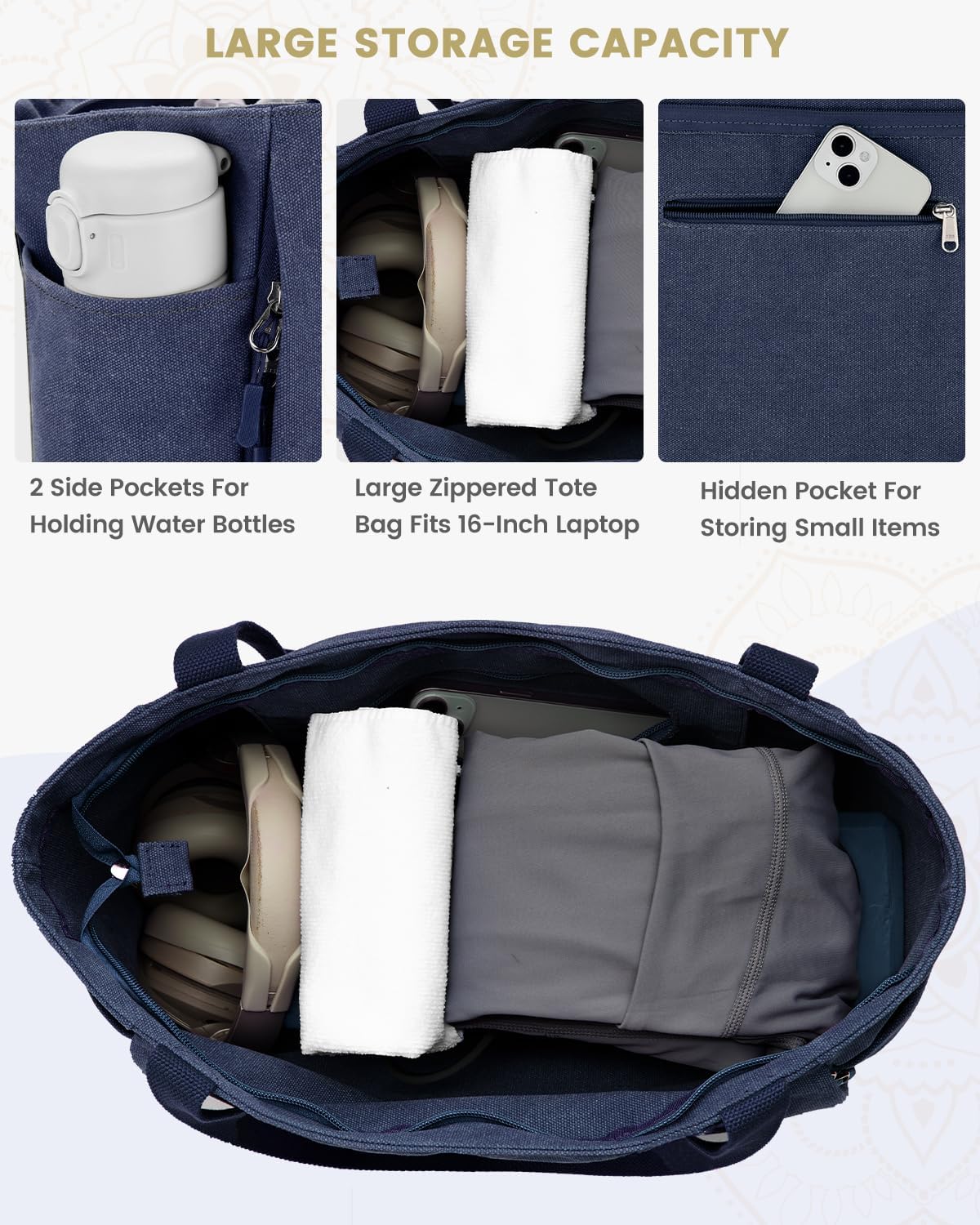 Gonex Yoga Mat Bag, Large Tote Bag with Multi Pockets for Women Men, Canvas Mat Carrier, Full Zipper Easy Access for Pilates Gym Travel