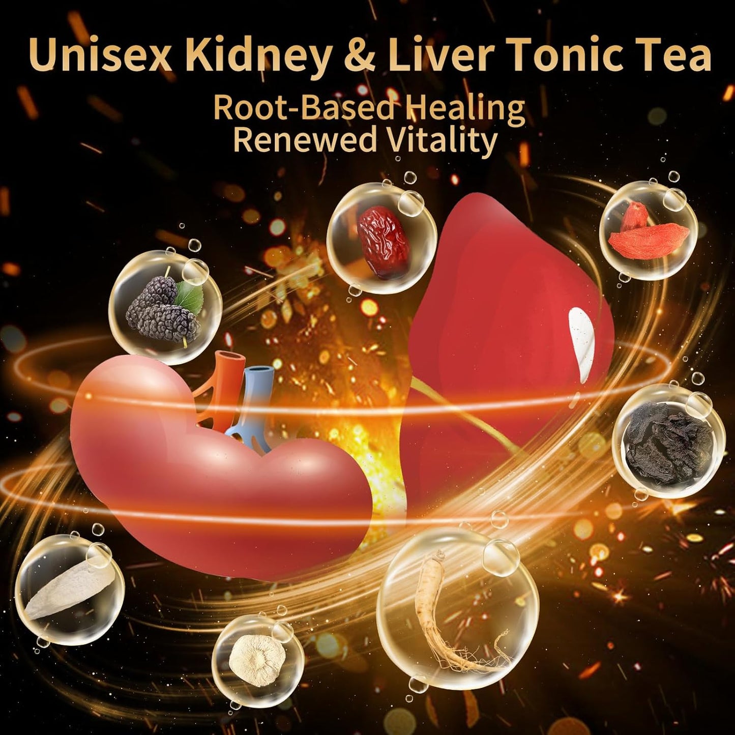 Fangkic Kidney Tea Formula Ginseng Six Treasure, (240g/1Box) Ginseng Five Treasure Aid Root Men's Kidney Cleanse Detox Tea, 7 Precious Organic Ingredient Formula, Chinese Herbal