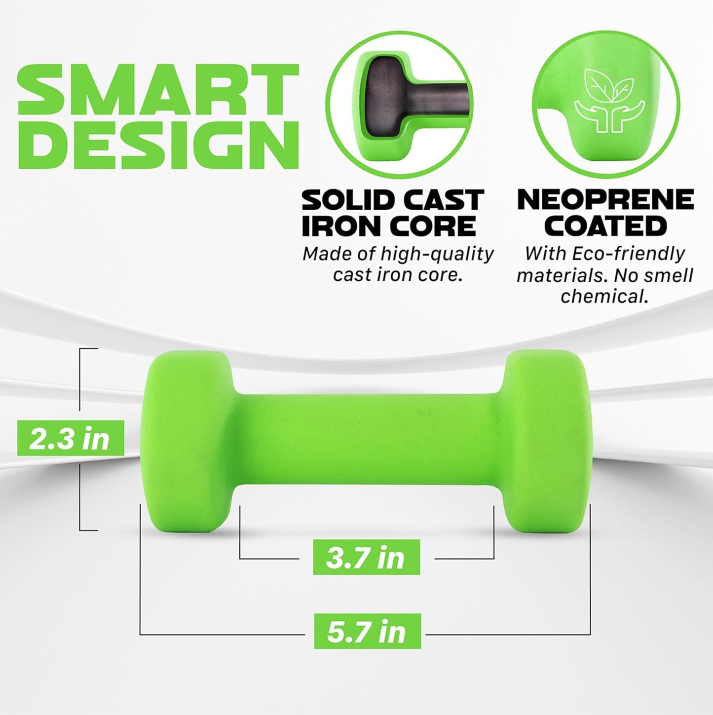 Yes4All Neoprene Coated Dumbbell Hand Weight Sets of 2 - Multiple Weight Options with 15 Colors, Anti-roll, Anti-Slip, Hexagon Shape