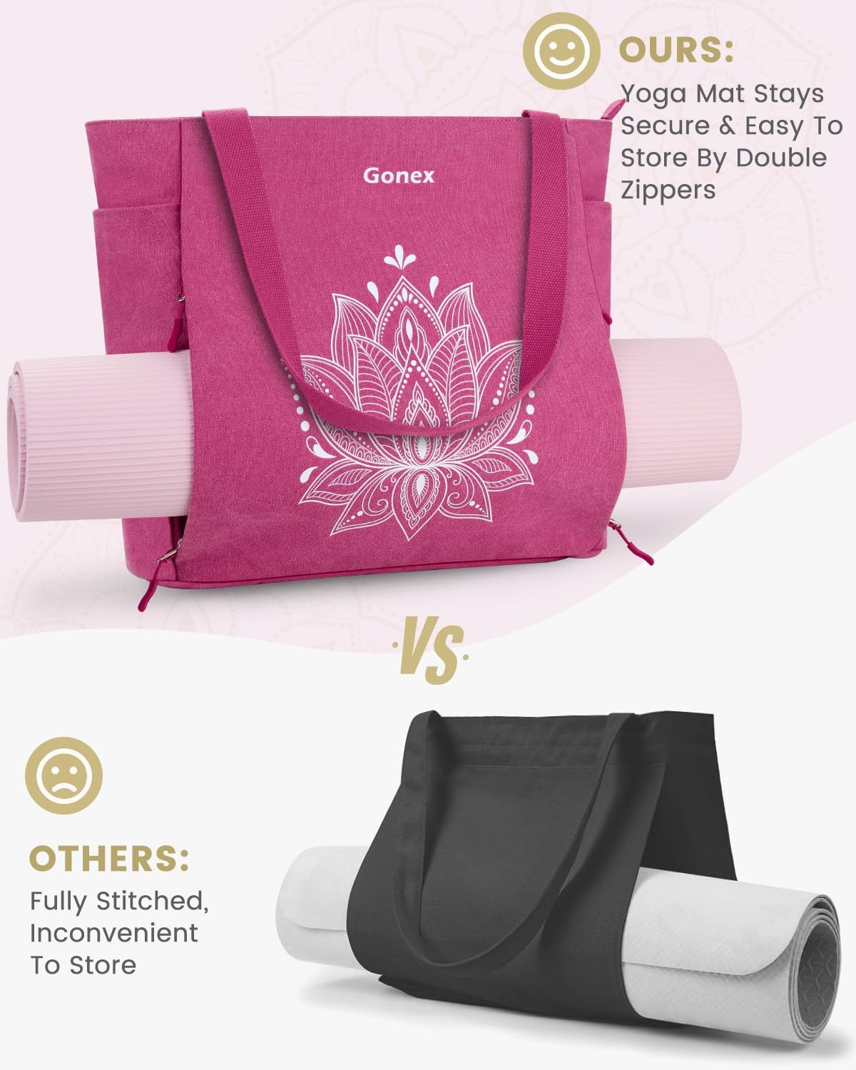 Gonex Yoga Mat Bag, Large Tote Bag with Multi Pockets for Women Men, Canvas Mat Carrier, Full Zipper Easy Access for Pilates Gym Travel