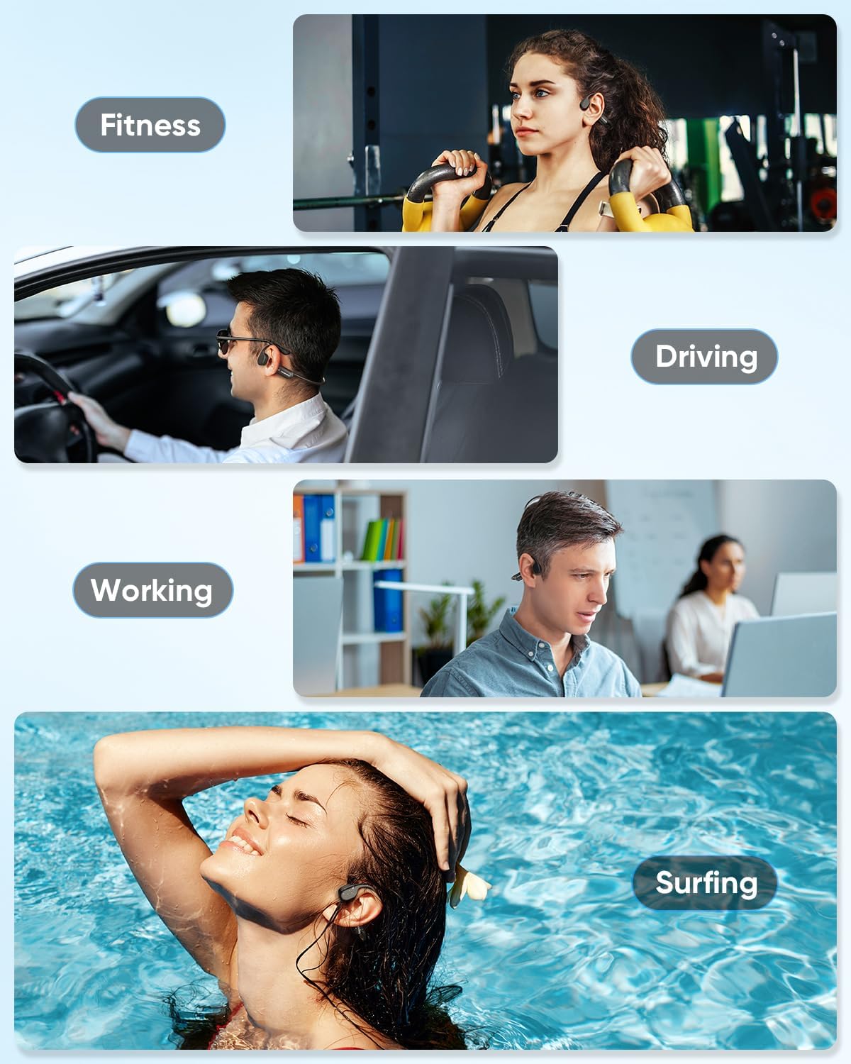 Swimming Headphones IP68 Waterproof, Bone Conduction Headphones MP3 Player Built-in 32G Memory, Bluetooth 5.4 Wireless Headset, Open Earphones Sports Suitable for Running, Cycling, Exercise