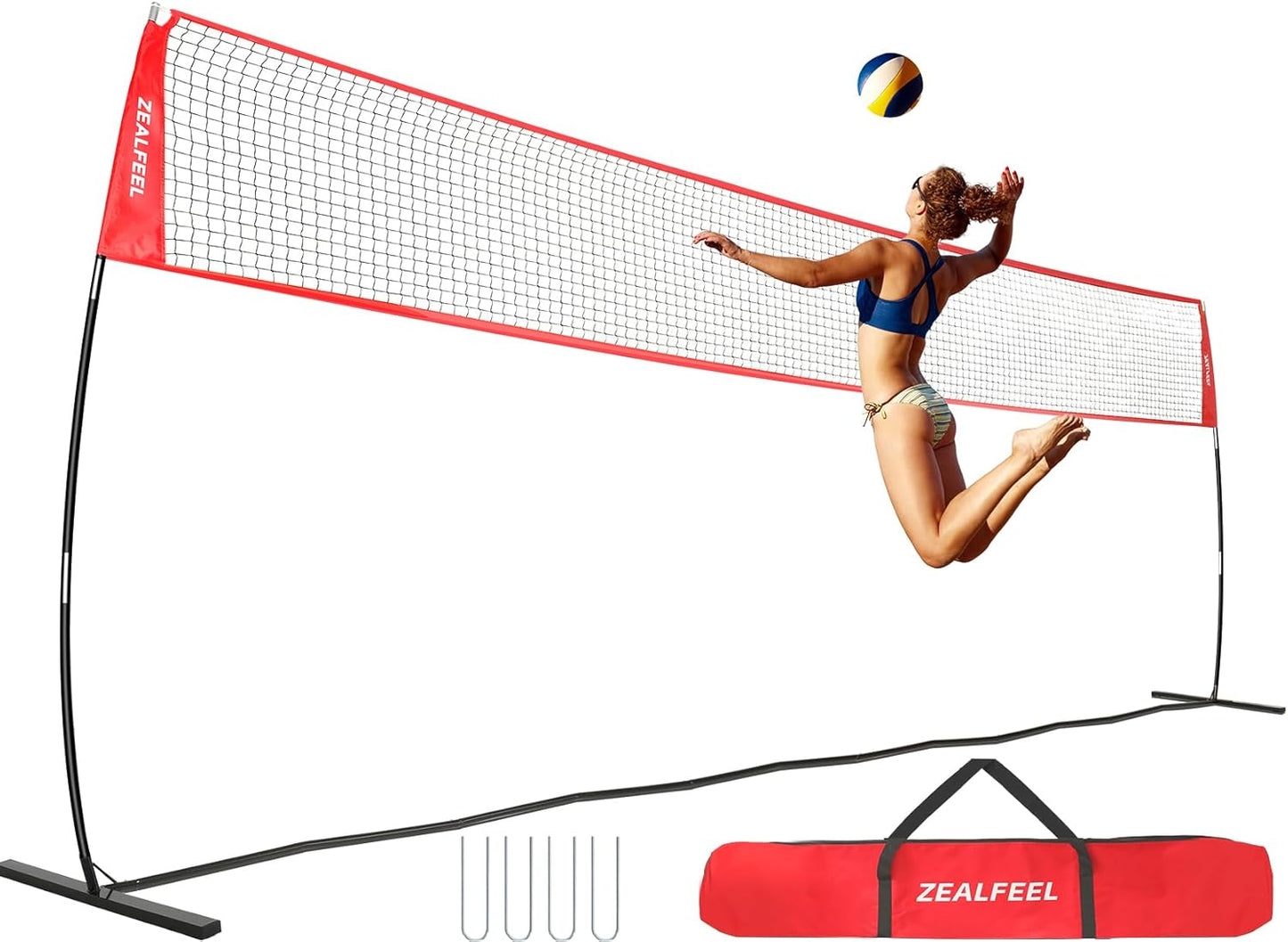 Volleyball Net, 12ft/20ft Training Set Height Adjustable, Portable Freestanding Practice for Hitting or Serving Drills, Pop up With Carry Bag for Backyard or Outdoor