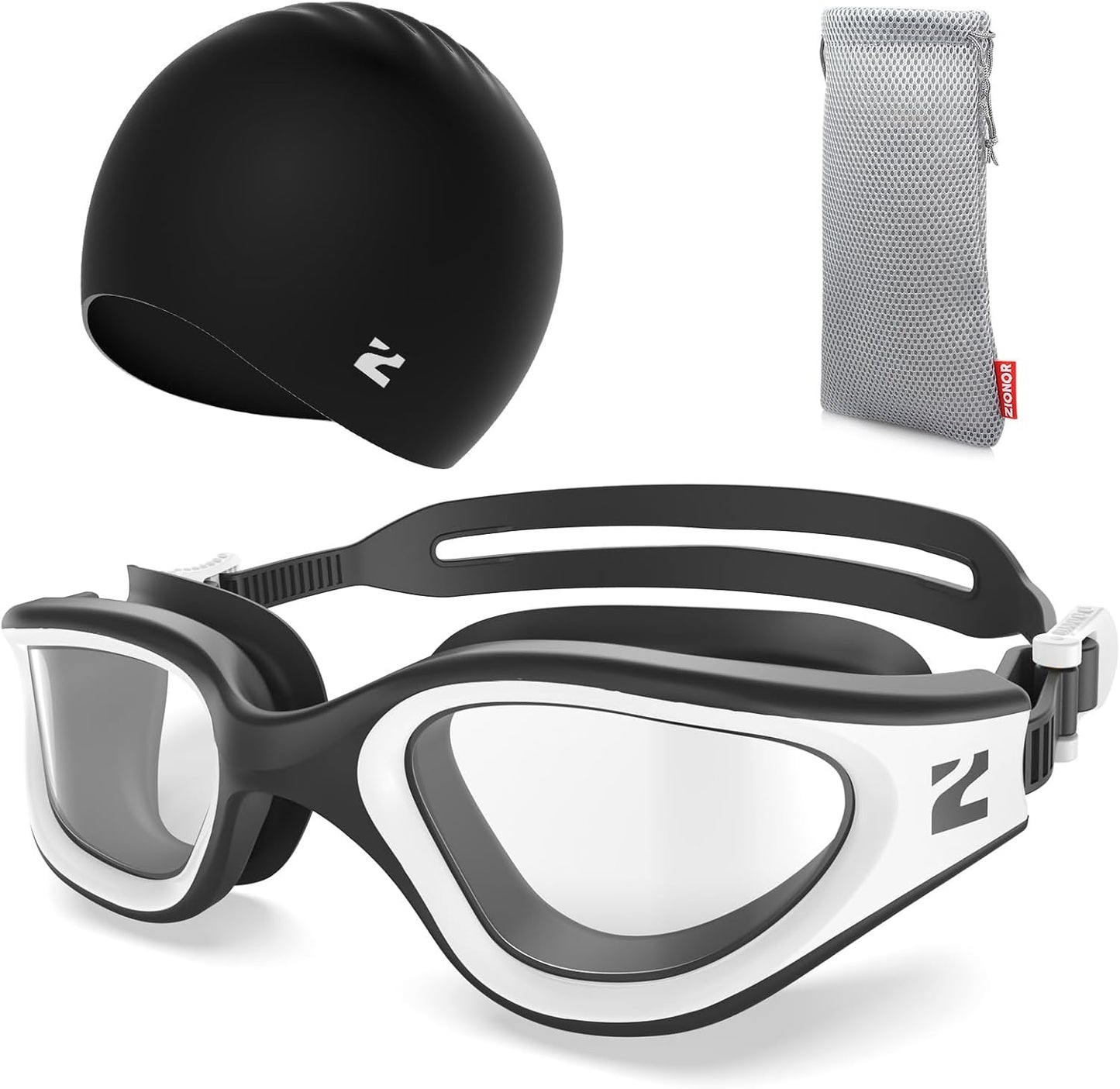 ZIONOR G1 Lite Swim Goggles with Swim Cap Comfortable Anti-fog Swimming Goggles Cap Set for Adult Men Women