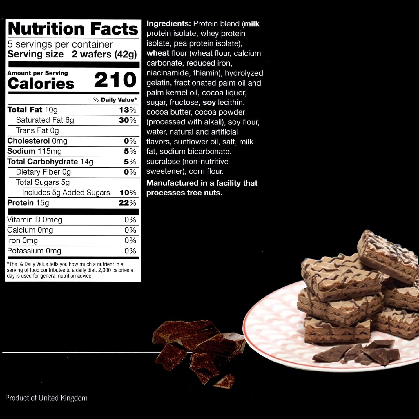 ProtiWise High Protein Wafers | Chocolate | 15g Protein Per Serving, Low Carb, Low Sugar, High Fiber Snack | Gluten-Free, Keto-Friendly for Hunger Control | 5/Box