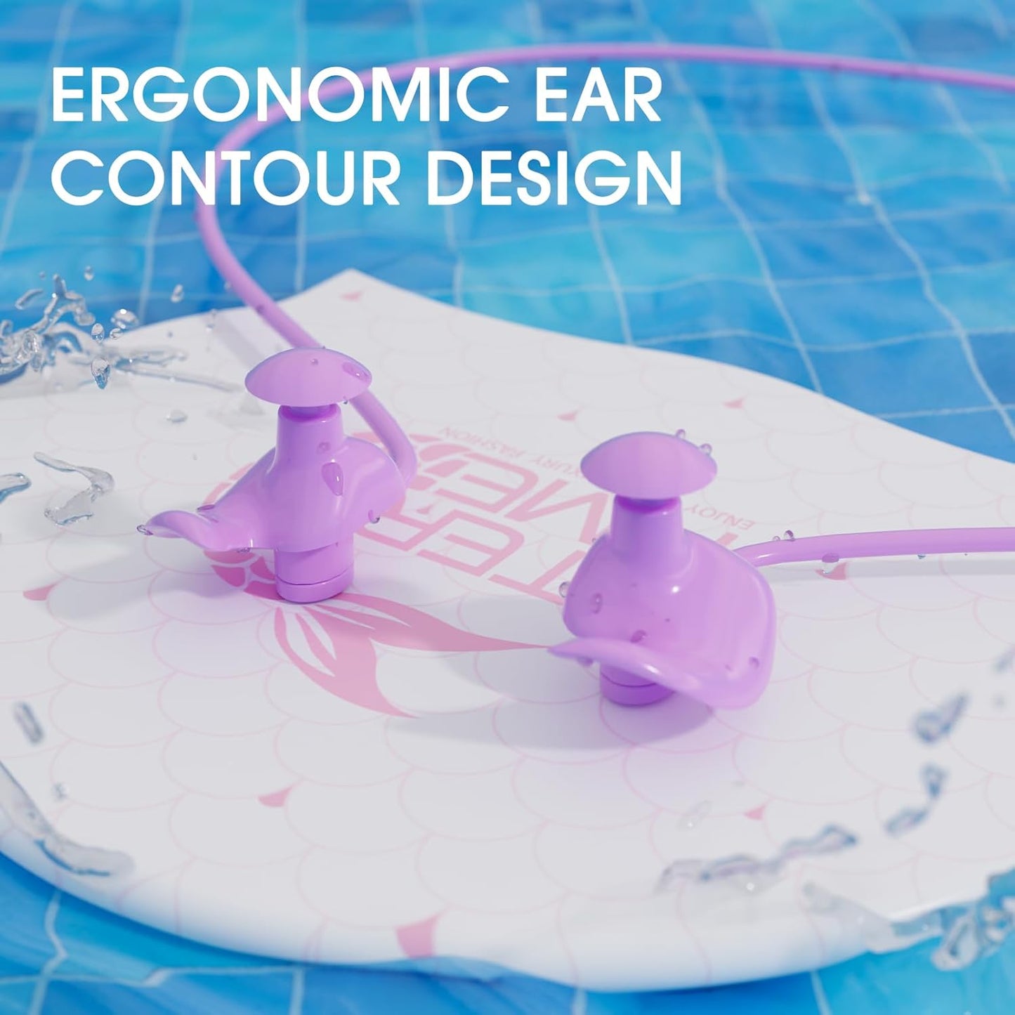 WATERTIME Waterproof Swimming Neckband Ear Plugs for Adults - Reusable Silicone Ear Plugs for Women & Men, Keep Ear Water Out for Swimming, Showering, Water Sports (Black, One Size)