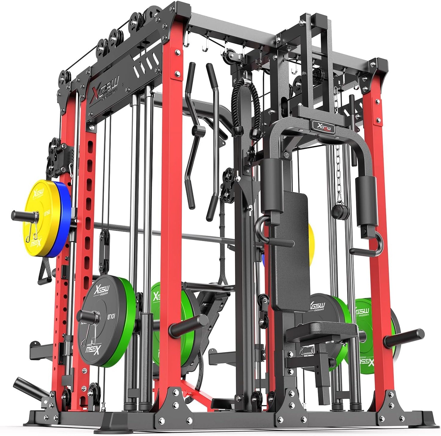 Power Cage,1600lbs Multi-Function Power Rack with Adjustable Cable Crossover System and More Training Attachment, Weight Cage for Home Gym