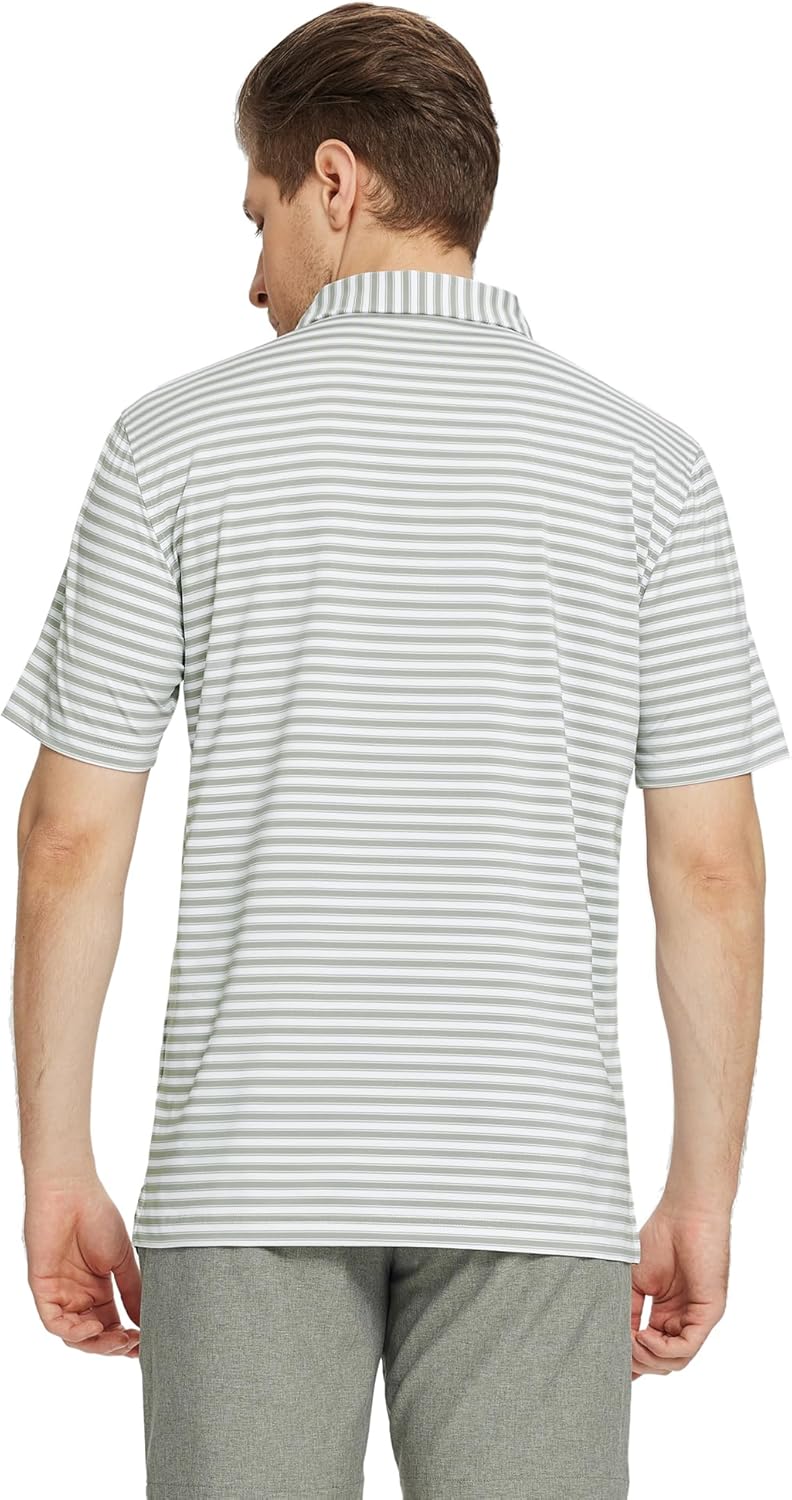 M MAELREG Golf Shirts for Men Short Sleeve Dry Fit Casual Striped Performance Moisture Wicking Collared Mens Polo Shirts