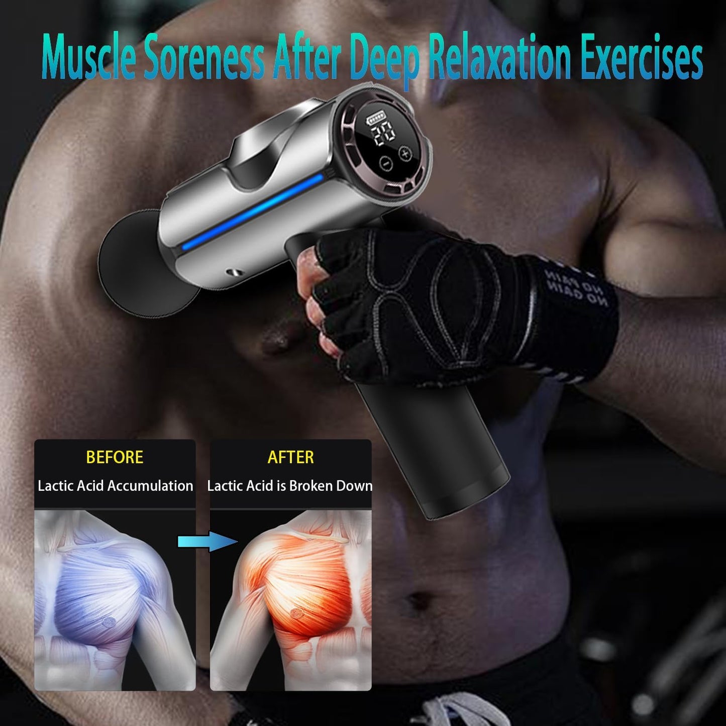 Percussion Massage Gun, Electric Handheld Muscle Back Massager, Deep Tissue Back Massage for Athletes for Pain Relief with 20 Speeds & LED Screen with Carry Case, Gift for Men/Women, Silver