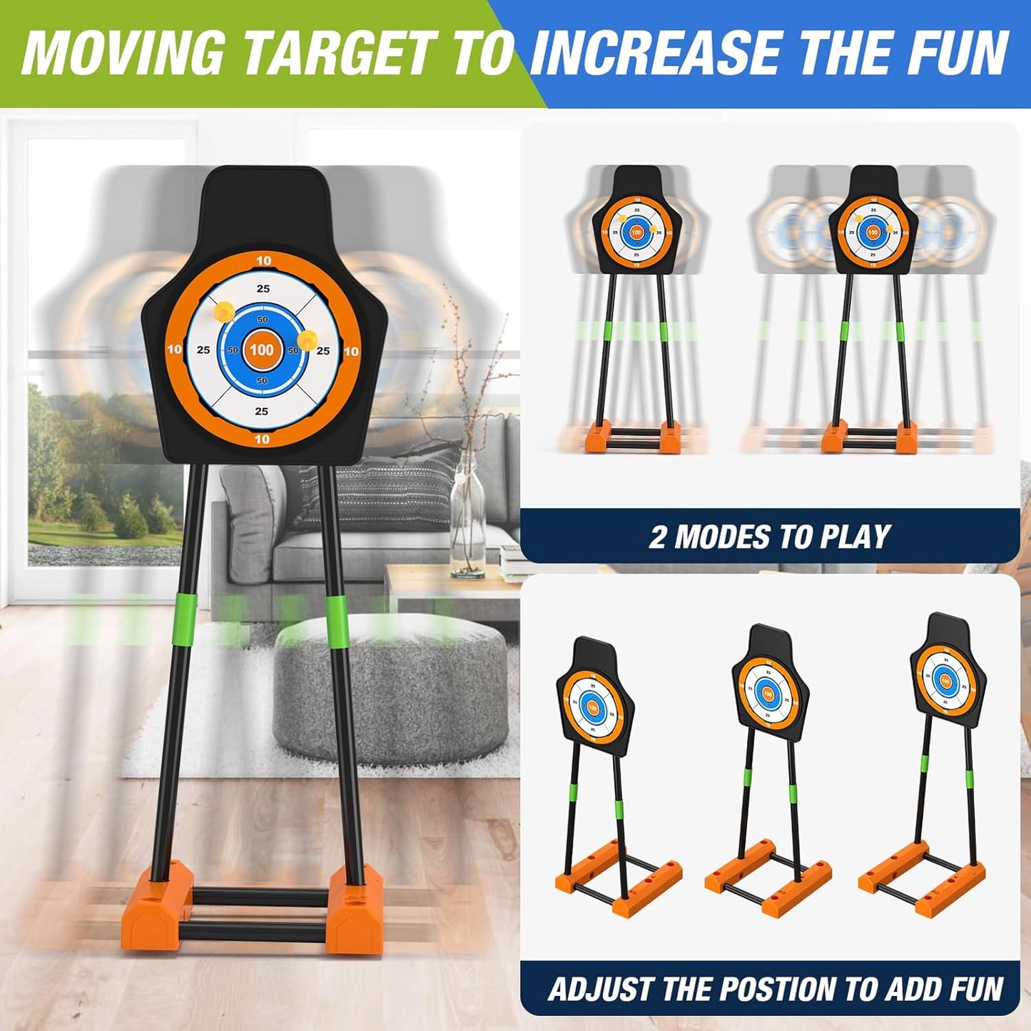 2 Pack Bow and Arrow with Moving Target for Kids, LED Light Up Archery Set with 24 Suction Cup Arrows, 6 Score Targets & 2 Quiver, Indoor Outdoor Sport Gifts for Boys Girls Ages 4-12
