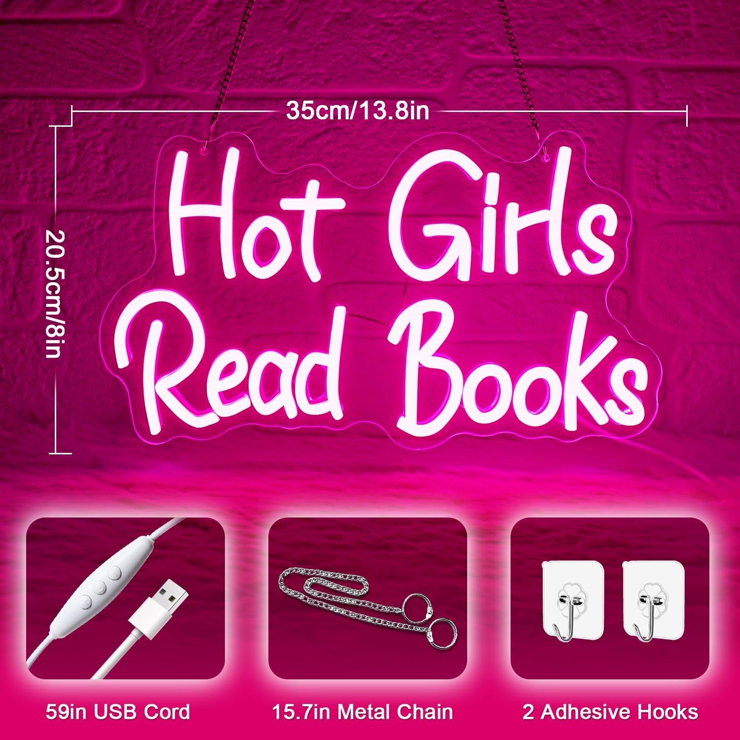 Hot Girls Read Books Neon Sign,Classroom Neon Sign,Pink LED Light Up Wall Sign for Classroom,Girls Bedroom,Dorm Room,Back to School Decor,College Gift,Cute Study Room Led Neon Light
