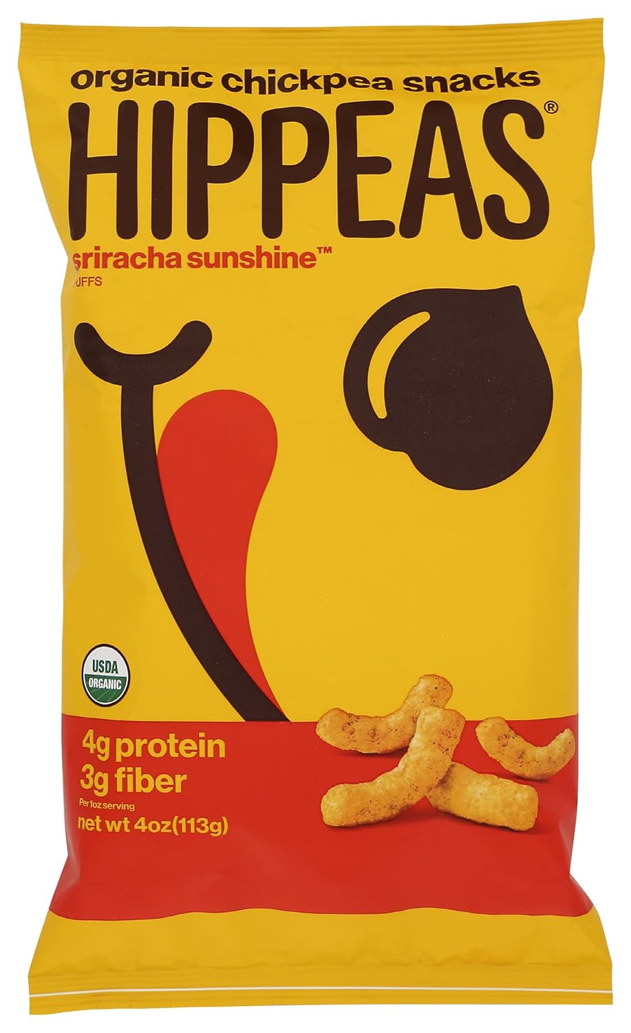 Hippeas Chickpea Puffs, Sriracha Sunshine, 4 Ounce (Pack of 1), 4g Protein, 3g Fiber, Vegan, Gluten-Free, Crunchy, Plant Protein Snacks