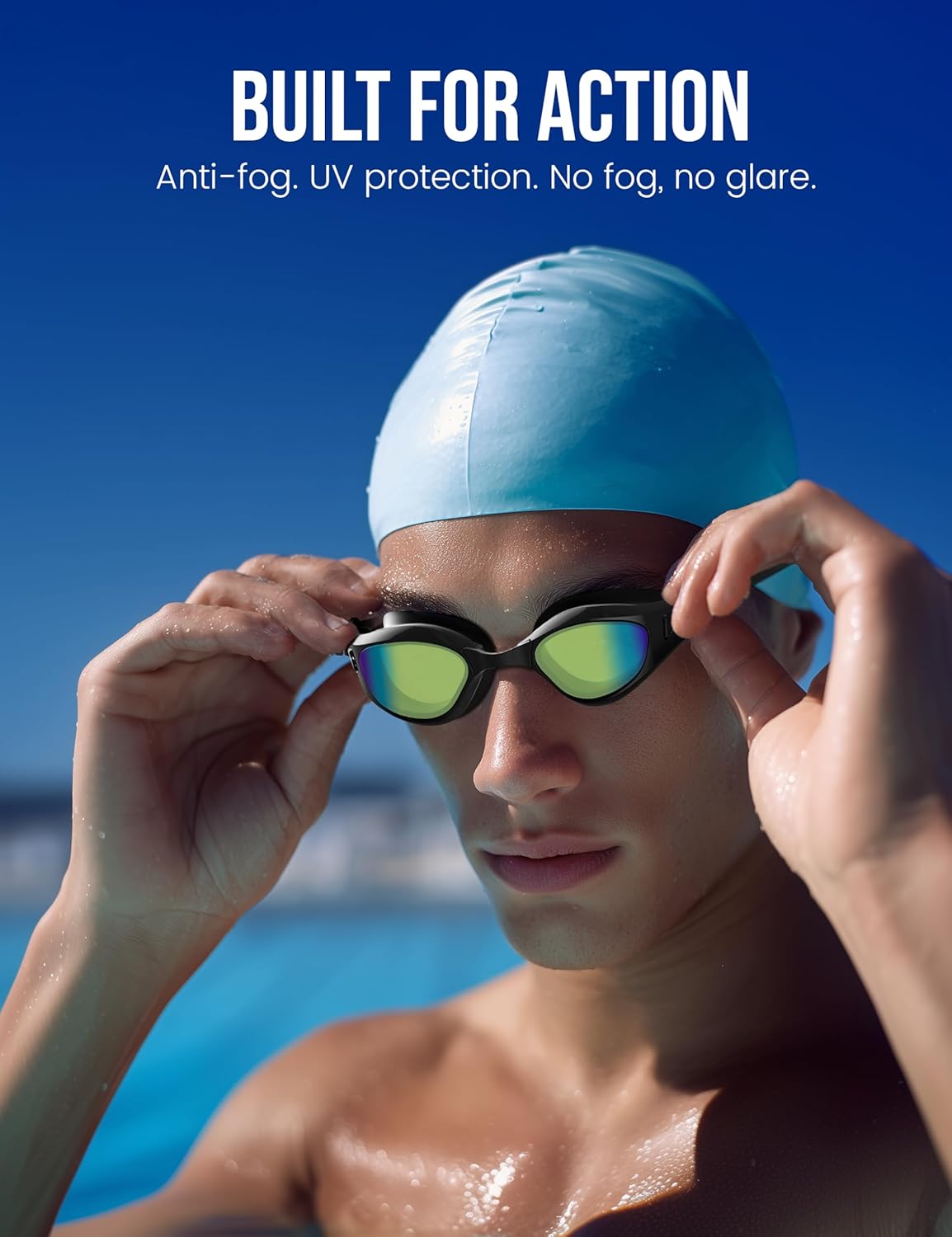 Swimming Goggles, No Leaking Swim Pool Goggles for Adults with Fog-Resistant, UV-Blocking Lenses for Men Women Youth