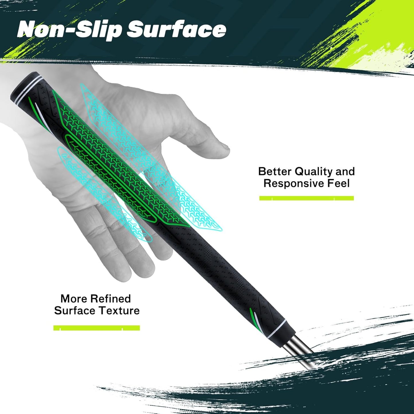 SAPLIZE High-performance Rubber Golf Grips 13 Pack, High Shock Absorption, Non-slip, Choose from 13 Grips with 15 Tapes or Full Regripping Kit, Available in Standard/Mid/Jumbo Sizes, CC10 Series