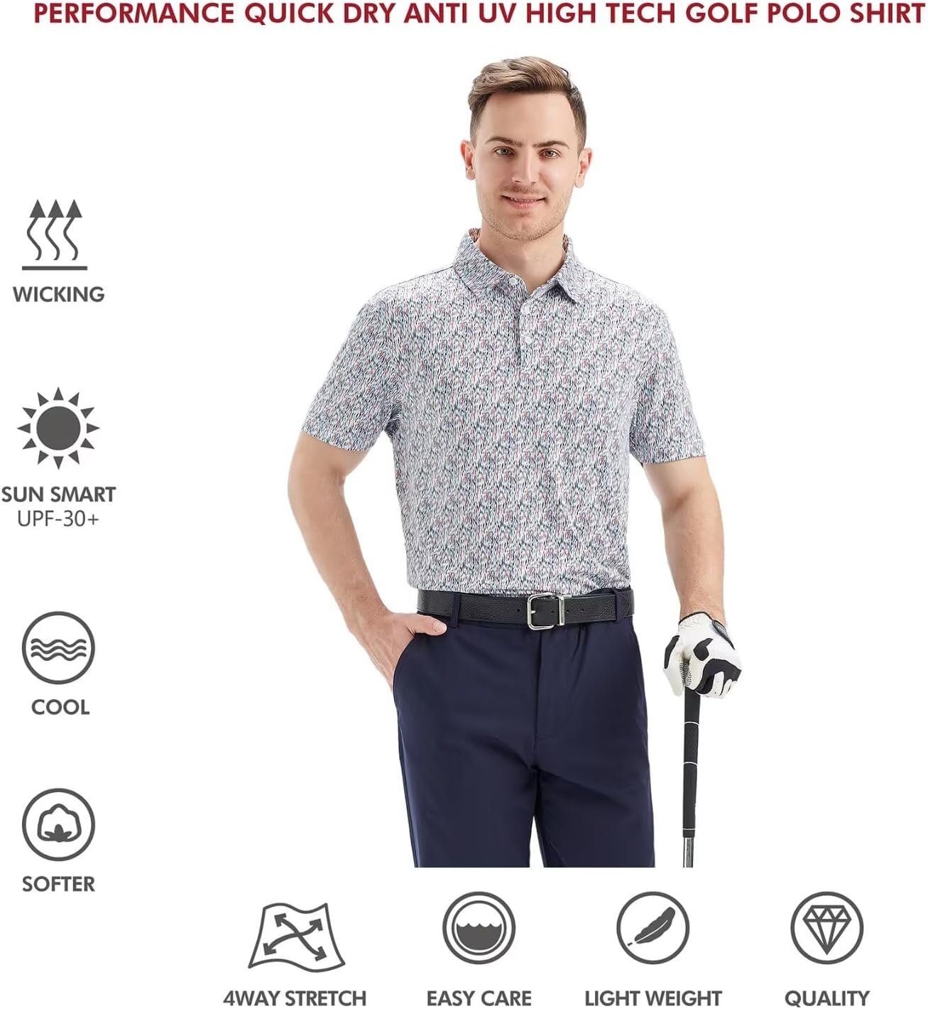 Men's Golf Polo Shirts Short Sleeve Striped Performance Moisture Wicking Dry Fit Golf Shirts for Men