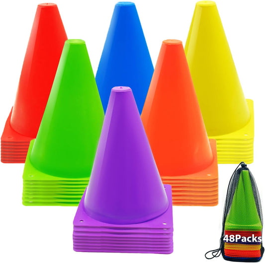 12/24/48Pcs Soccer Cones,7" or 9" Soccer Cones for Training, Multicolor Cones Sports Soccer Training Cones, Field Cones for Skating Basketball Football Drills Practice