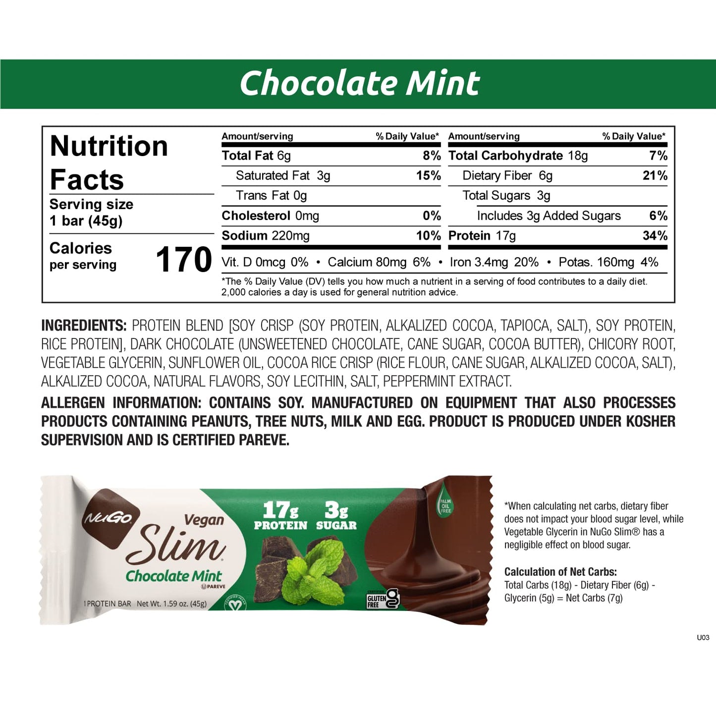 NuGo Slim Chocolate Mint Box, 1.59 OZ (Pack of 12)