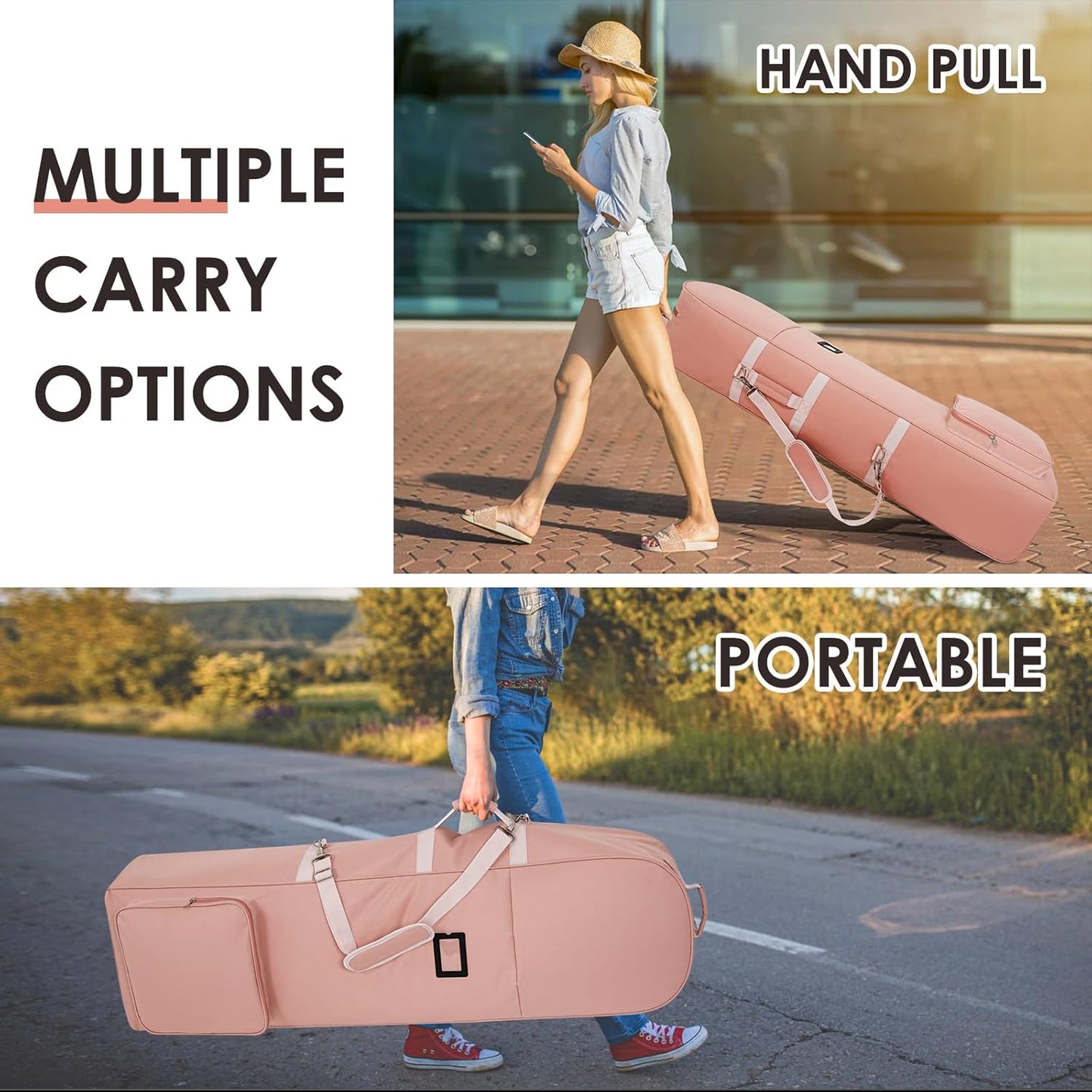 Golf Travel Bags for Airlines with Adjustable Support Rod and Detachable Shoulder Straps, Soft Foldable Golf Club Travel Covers, 900D Heavy Duty Oxford