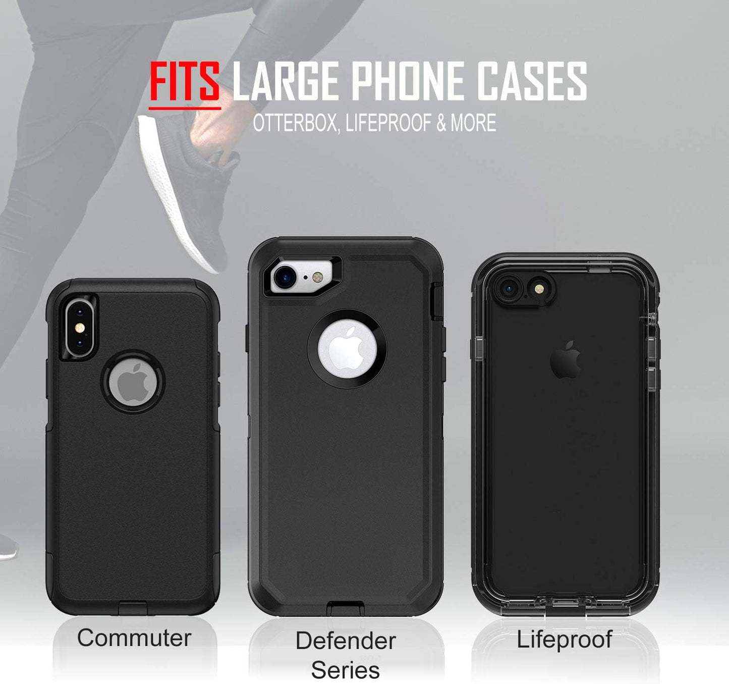 RevereSport Waterproof Running Armband for Phone with Case On (Otterbox, Lifeproof). Sports Phone Holder Compatible iPhone 17/16/15/14/13/12/11/SE Samsung S25/S24/S23/S22/S21/S20 (Medium)