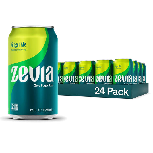 Zevia Zero Sugar Soda, Ginger Ale, 12 oz Cans (24-Pack) – Naturally Sweetened, Non-GMO Project Verified, Gluten-Free, Vegan
